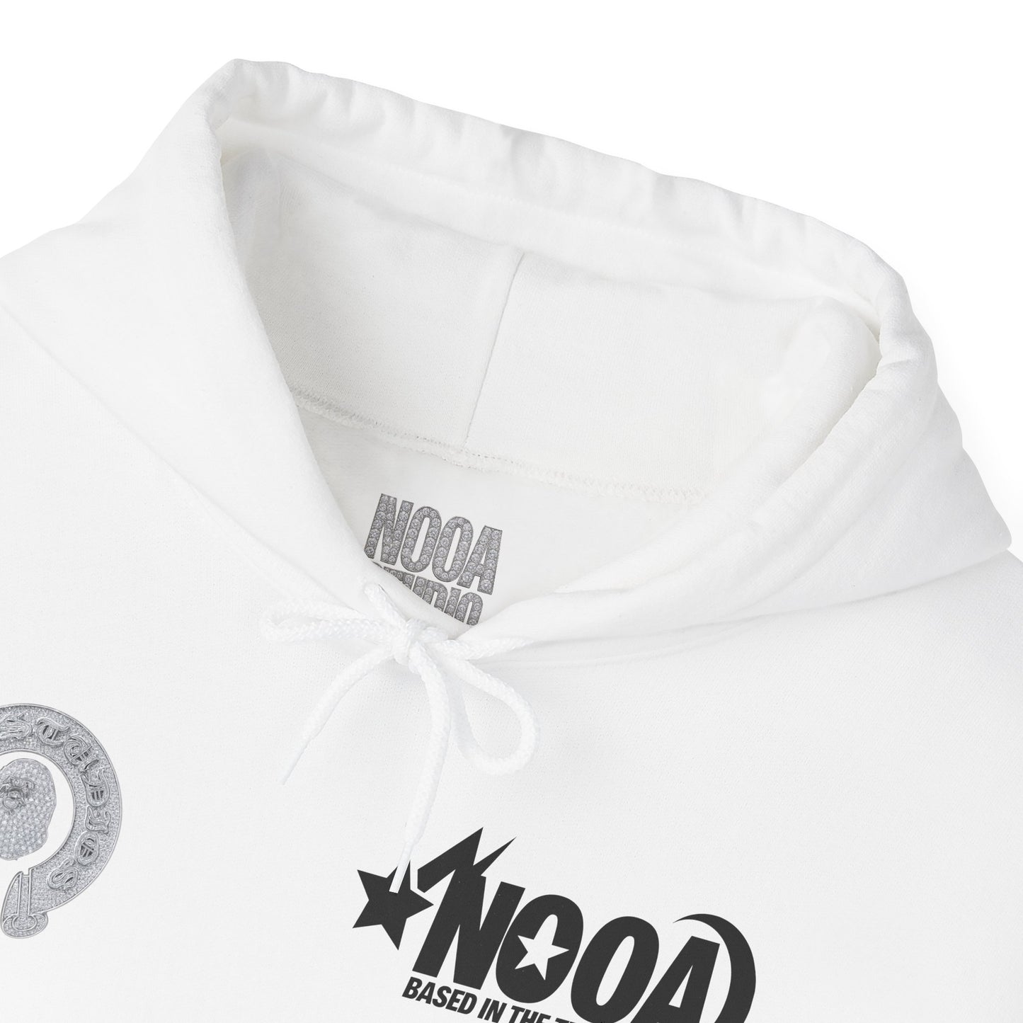 NOOA Studio Graphic Hoodie — 'Based in the Trenches' White Pullover