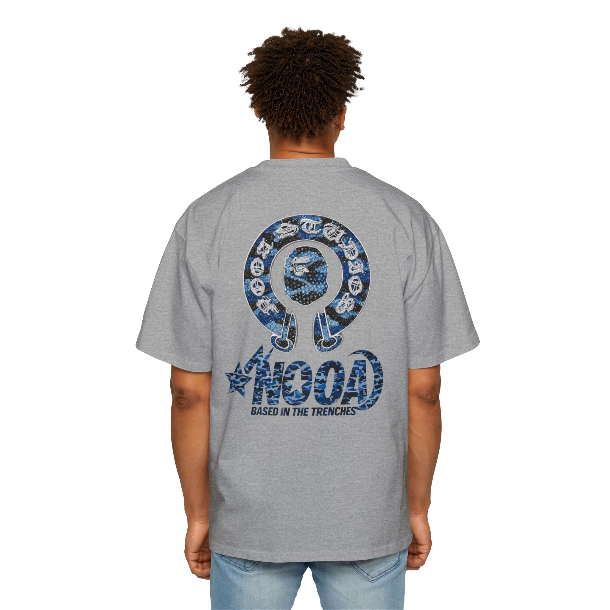 Graphic Tee — 'NOOA Based in the Trenches' Oversized Military Camo Logo Shirt