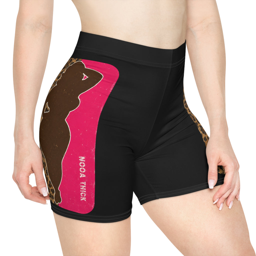 Women’s Biker Shorts — Leopard & Pink Silhouette AOP ("Nooa Thick")