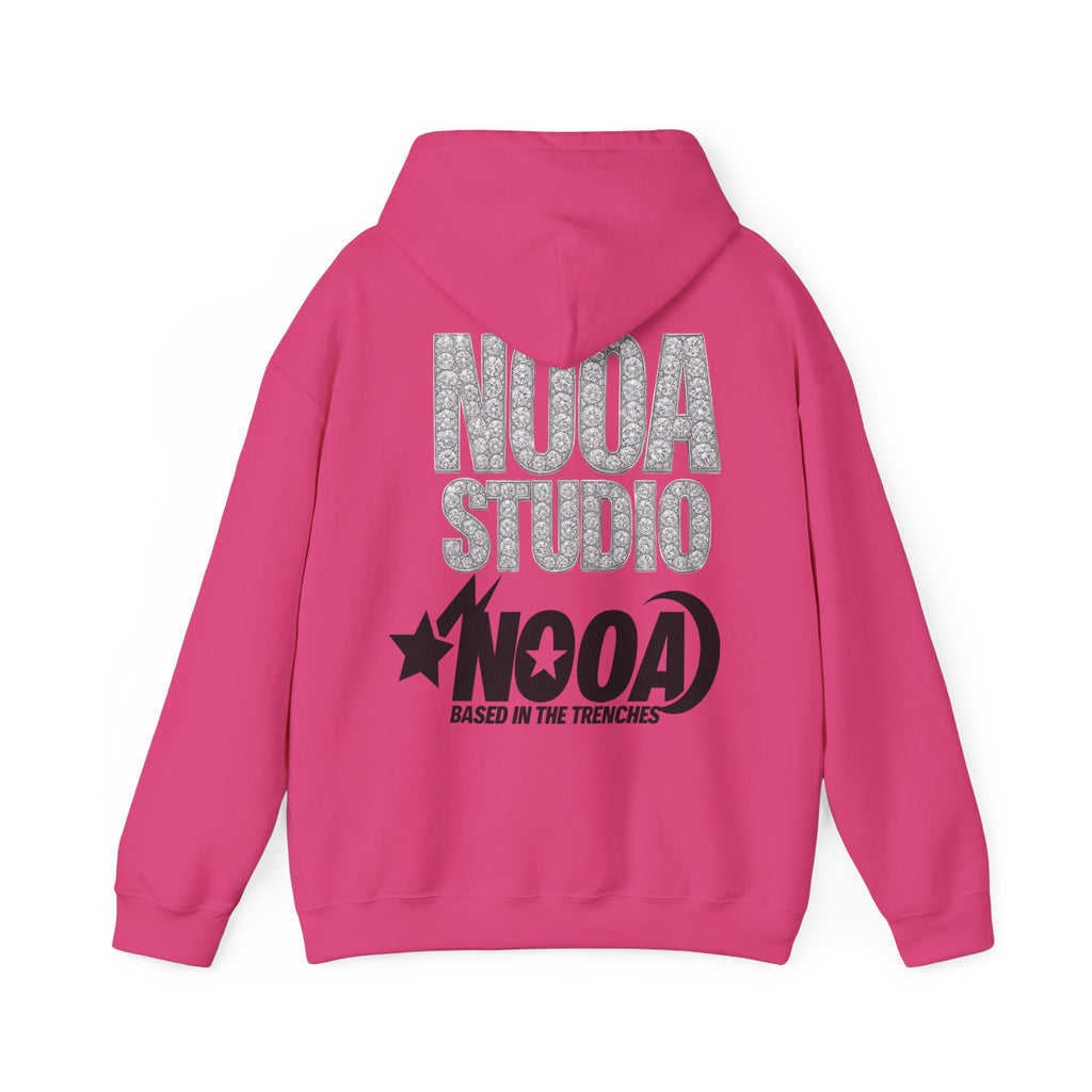 NOOA Studio Graphic Hoodie — 'Based in the Trenches' White Pullover