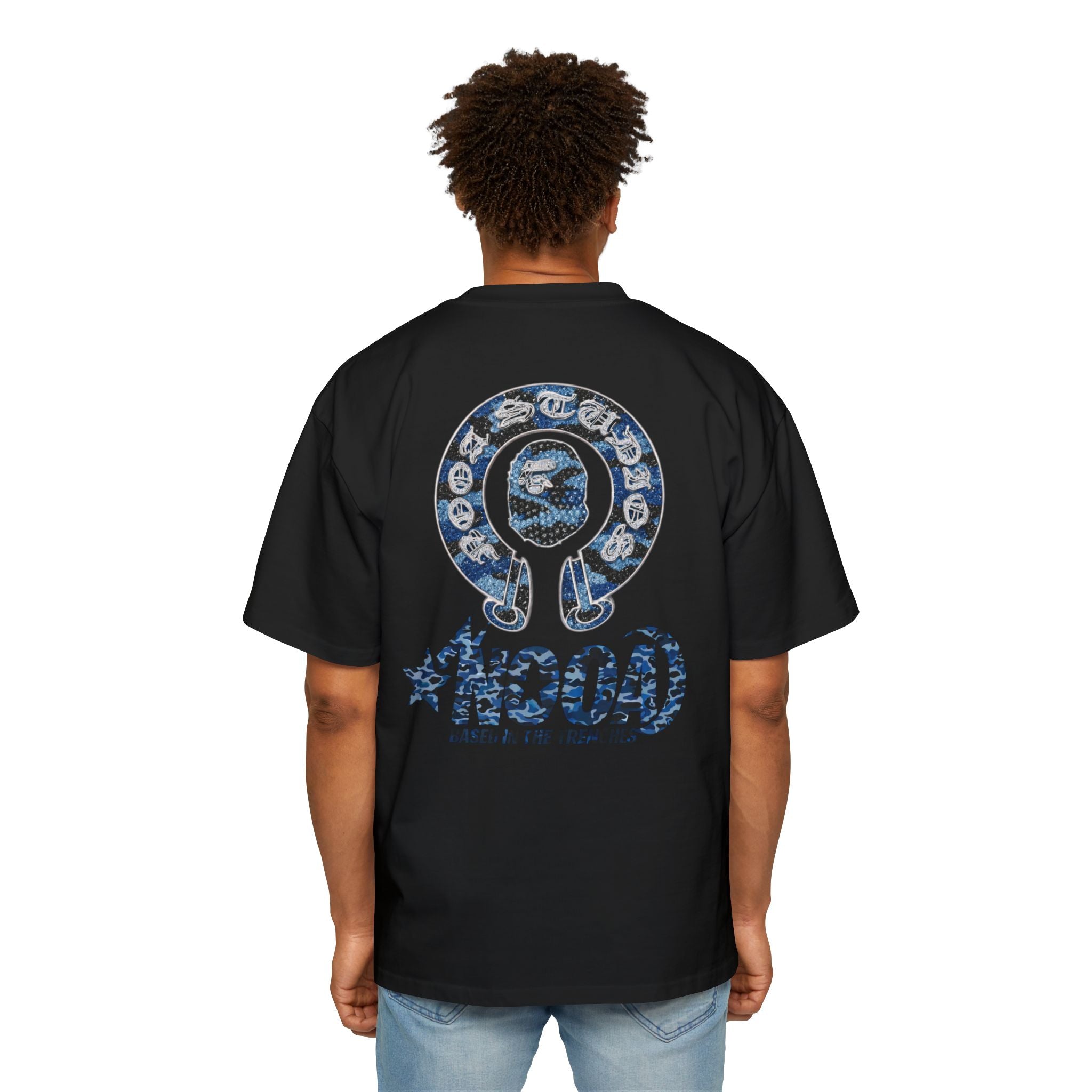 Graphic Tee — 'NOOA Based in the Trenches' Oversized Military Camo Logo Shirt