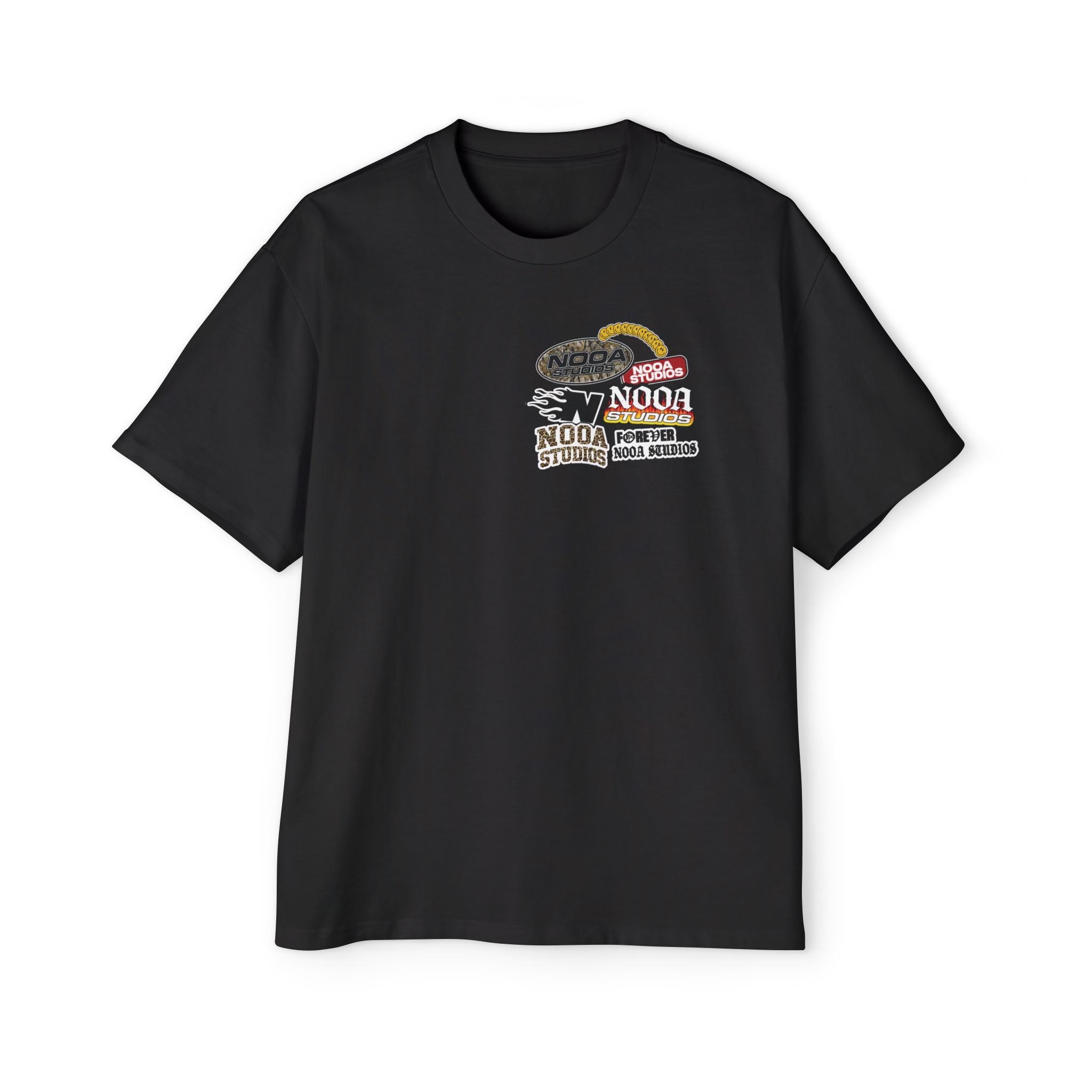 Nooa Studios Graphic Tee — Retro Logo Patch Oversized T-Shirt