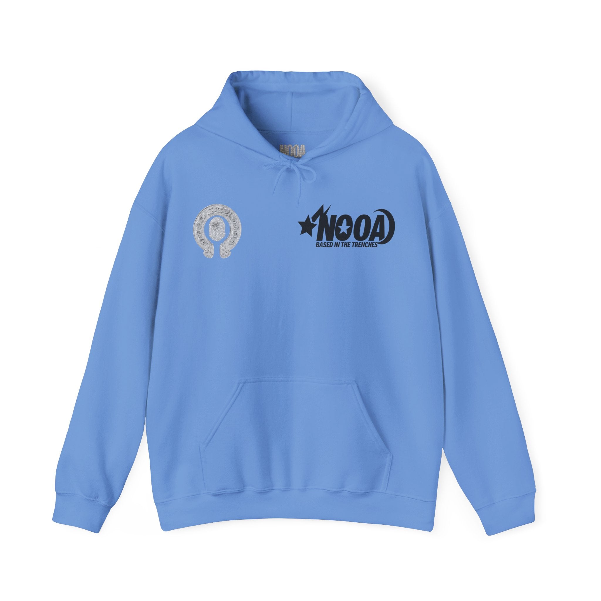 NOOA Studio Graphic Hoodie — 'Based in the Trenches' White Pullover