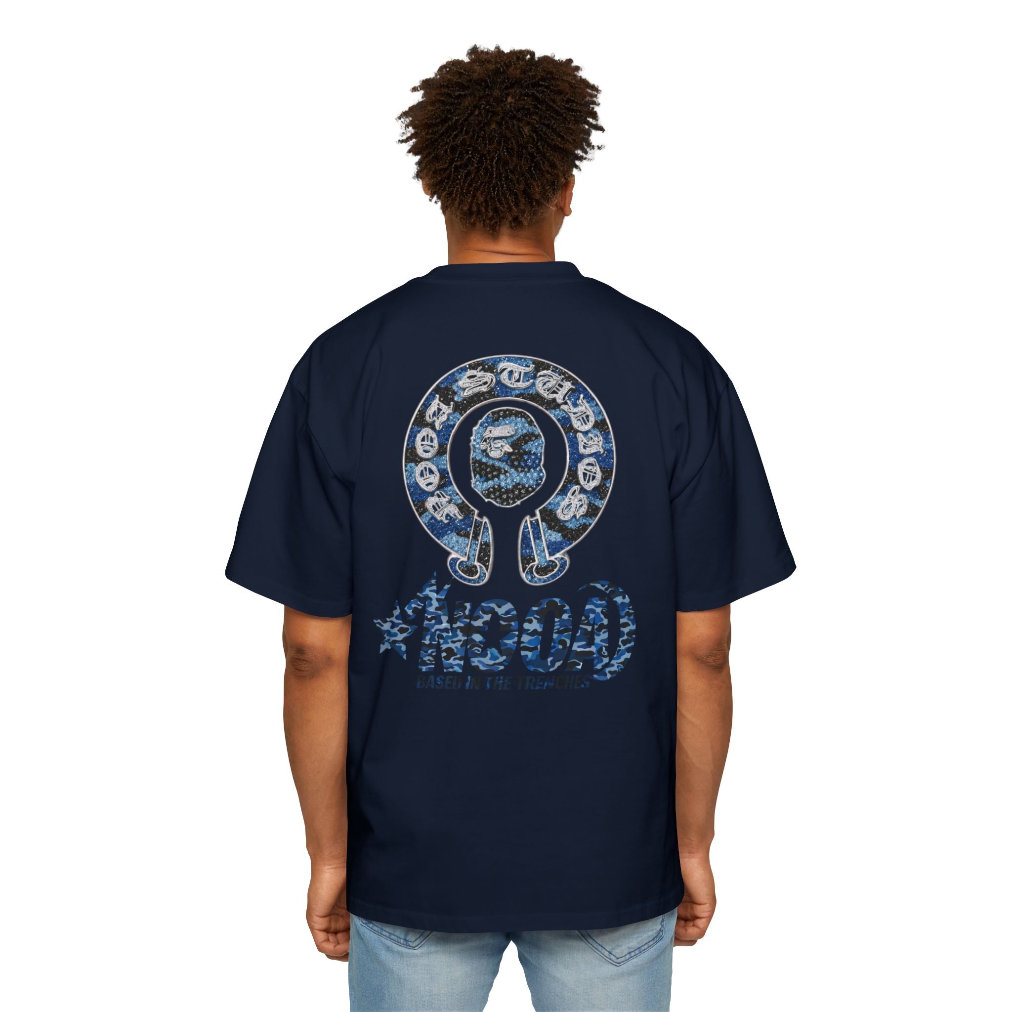 Graphic Tee — 'NOOA Based in the Trenches' Oversized Military Camo Logo Shirt
