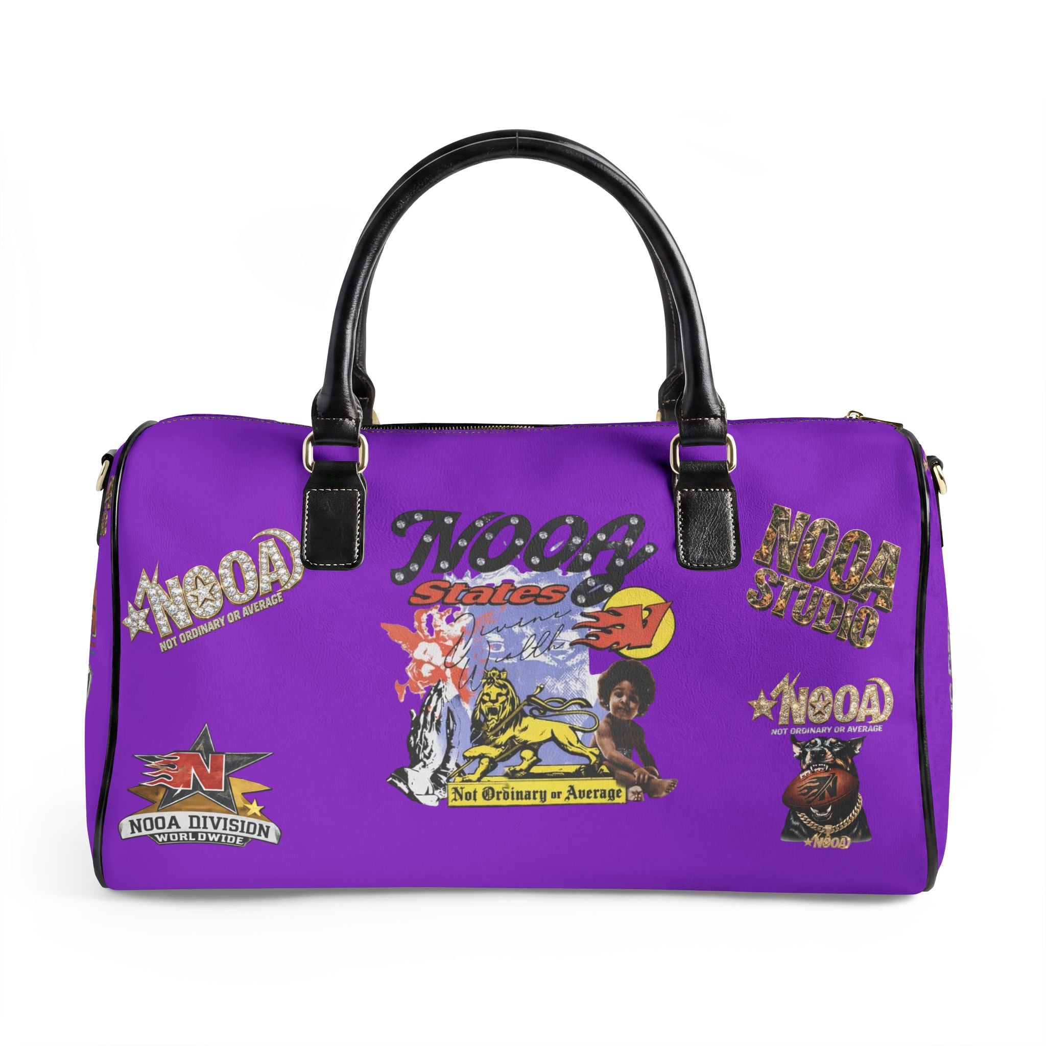 Leather Travel Bag - Retro N00A Graphic Weekender Duffle