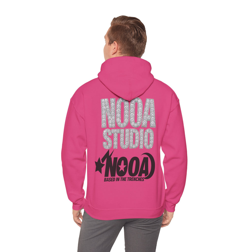 NOOA Studio Graphic Hoodie — 'Based in the Trenches' White Pullover