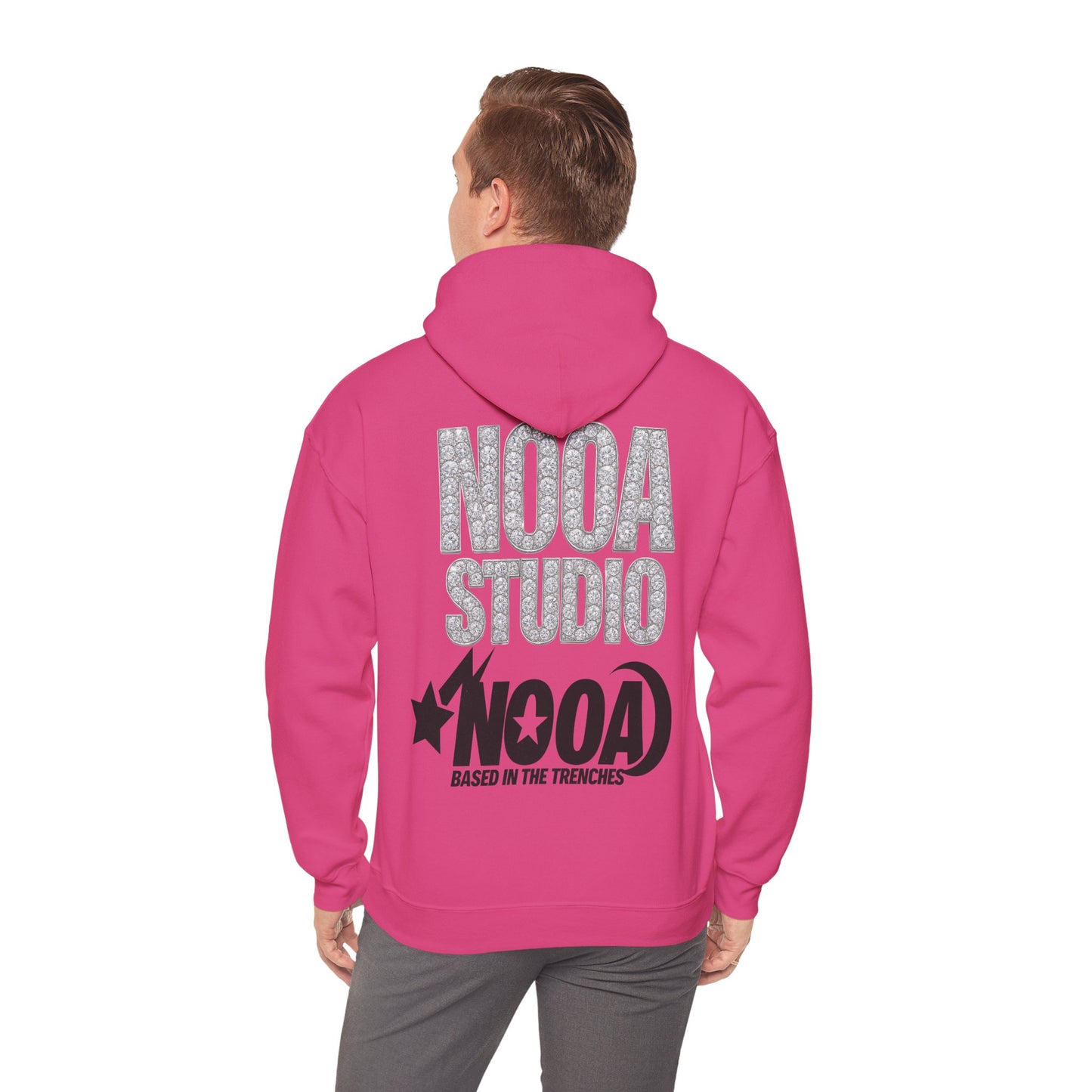 NOOA Studio Graphic Hoodie — 'Based in the Trenches' White Pullover