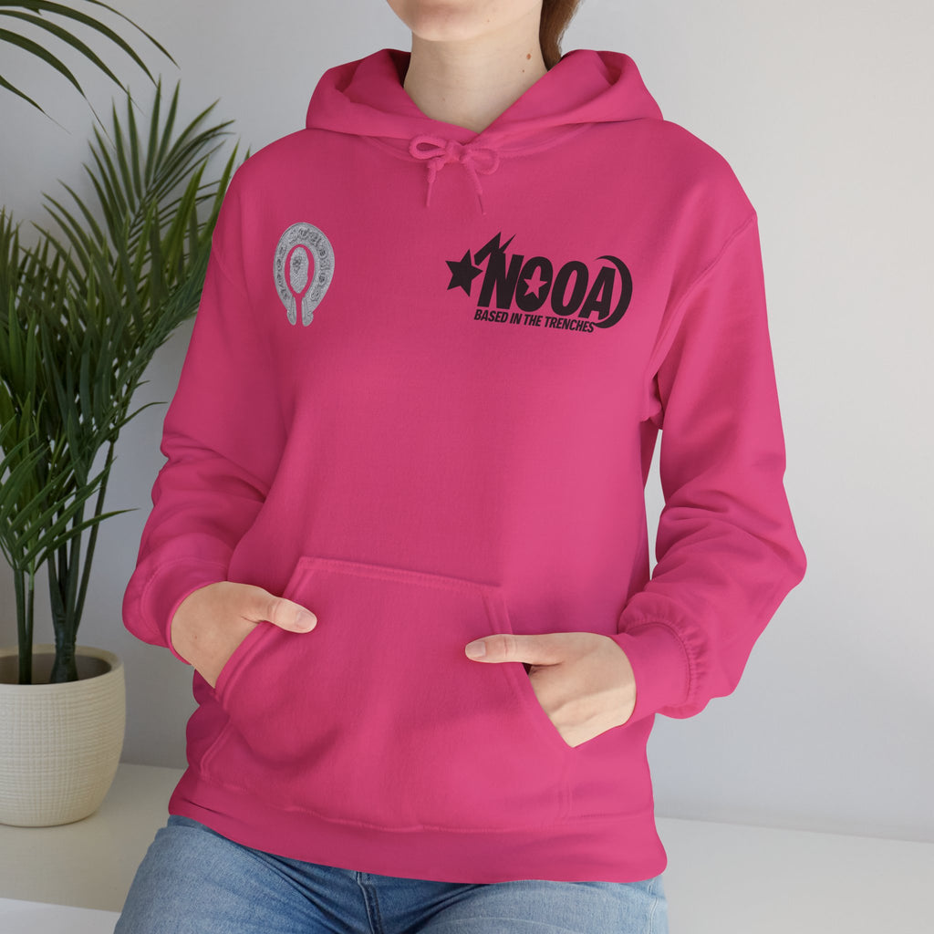 NOOA Studio Graphic Hoodie — 'Based in the Trenches' White Pullover