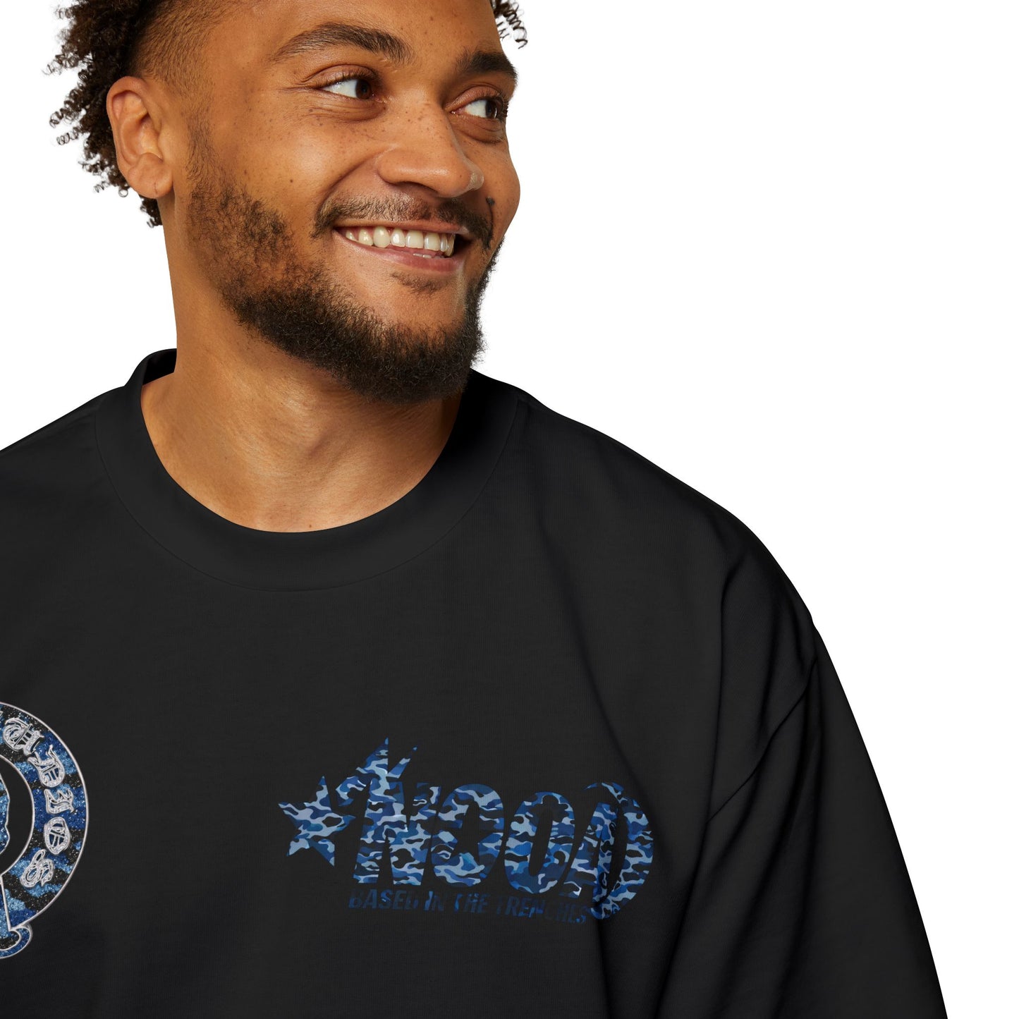 Graphic Tee — 'NOOA Based in the Trenches' Oversized Military Camo Logo Shirt