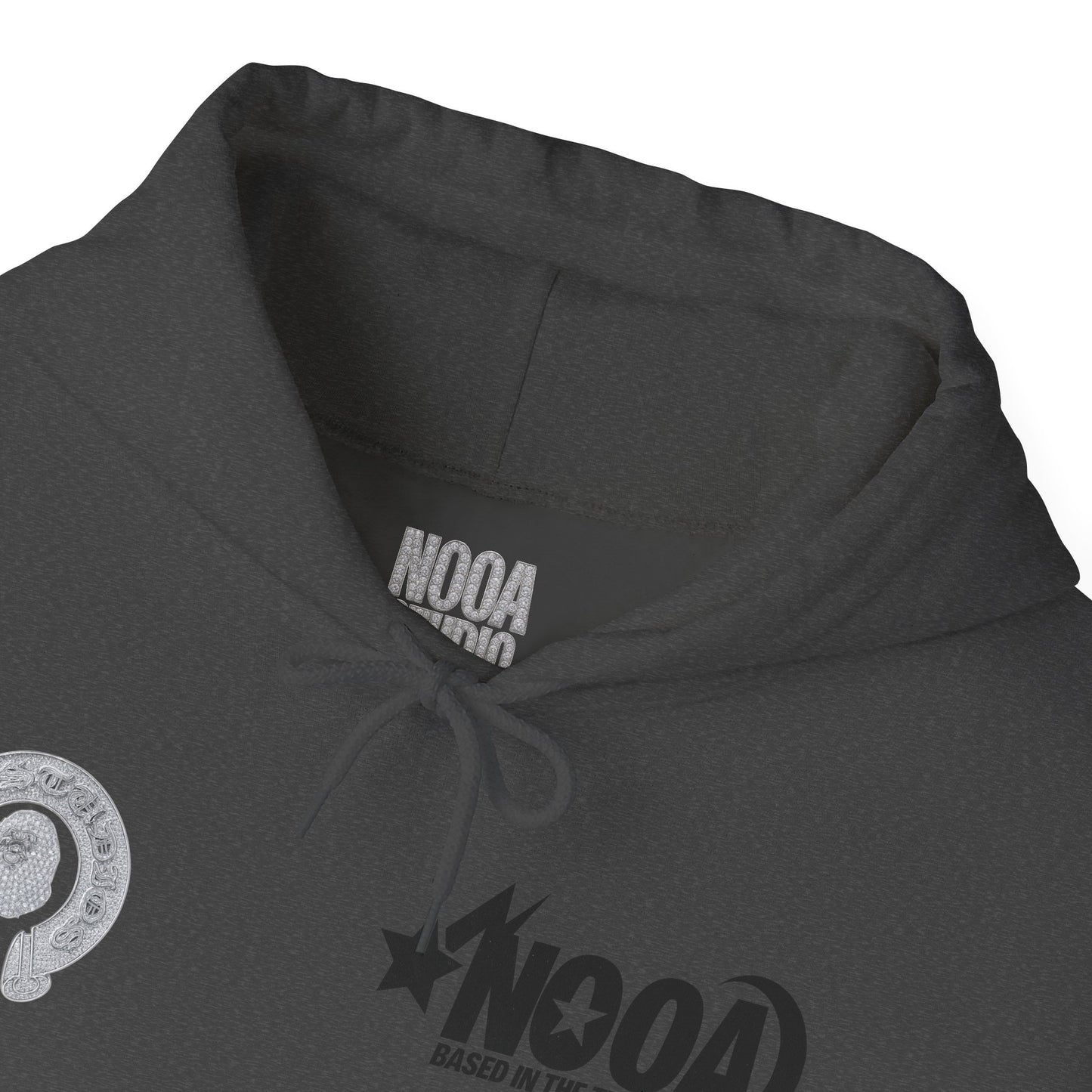NOOA Studio Graphic Hoodie — 'Based in the Trenches' White Pullover