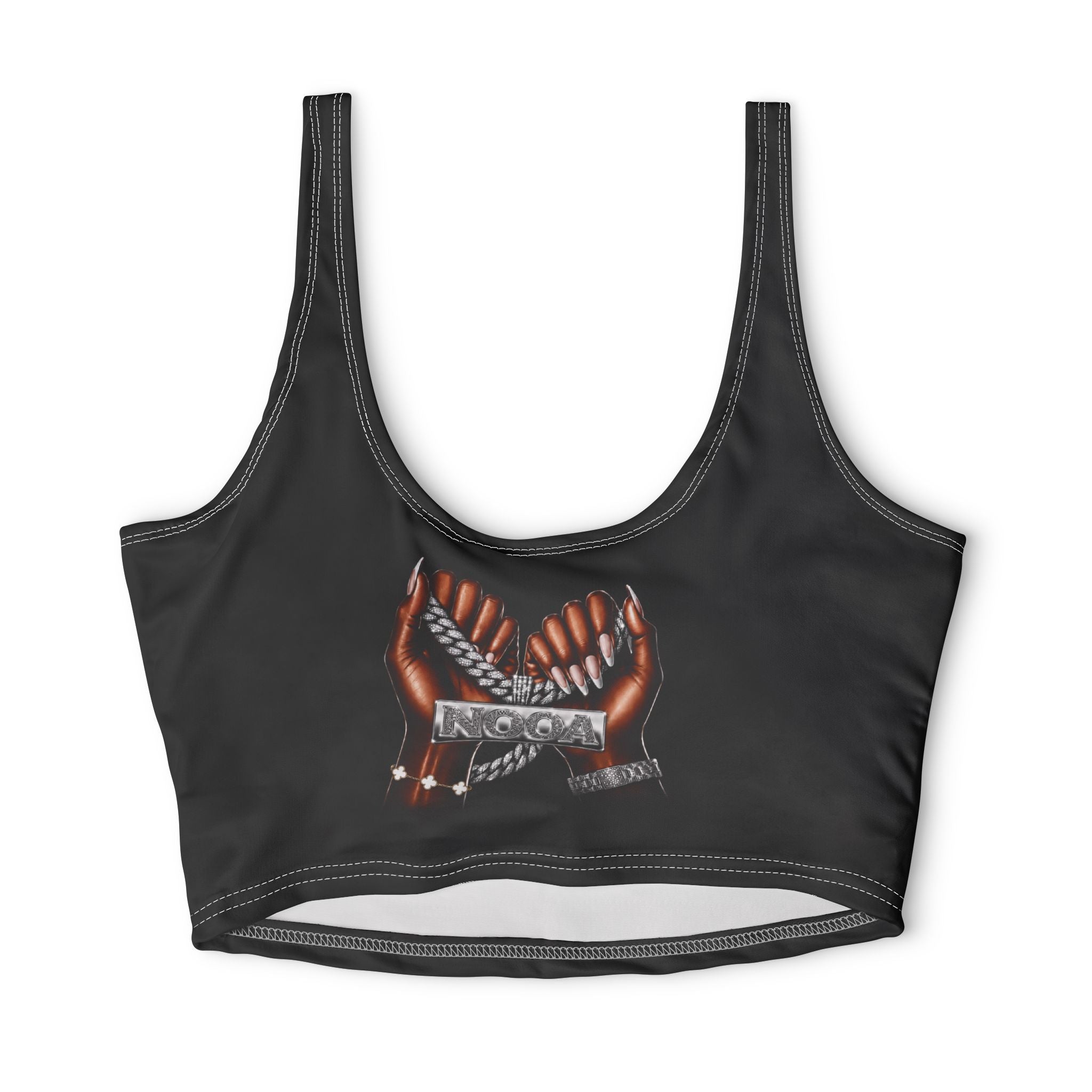 Leopard Silhouette Sports Bra — Black Graphic Crop with 'INCOGA' Hands Design