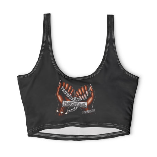 Leopard Silhouette Sports Bra — Black Graphic Crop with 'INCOGA' Hands Design