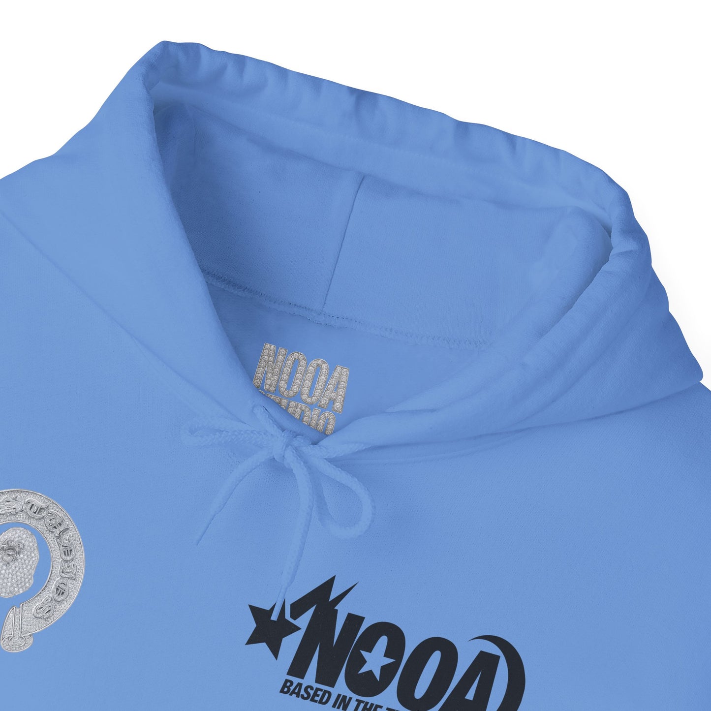 NOOA Studio Graphic Hoodie — 'Based in the Trenches' White Pullover