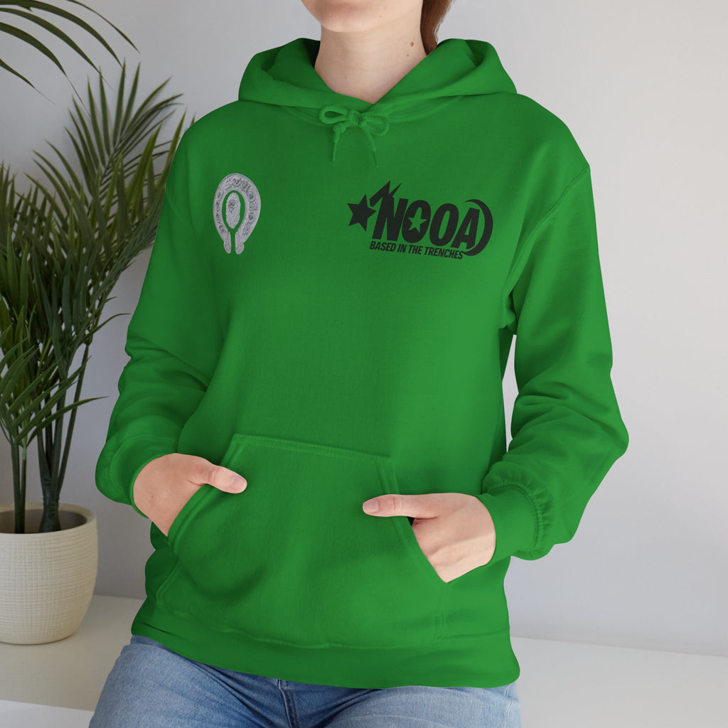 NOOA Studio Graphic Hoodie — 'Based in the Trenches' White Pullover
