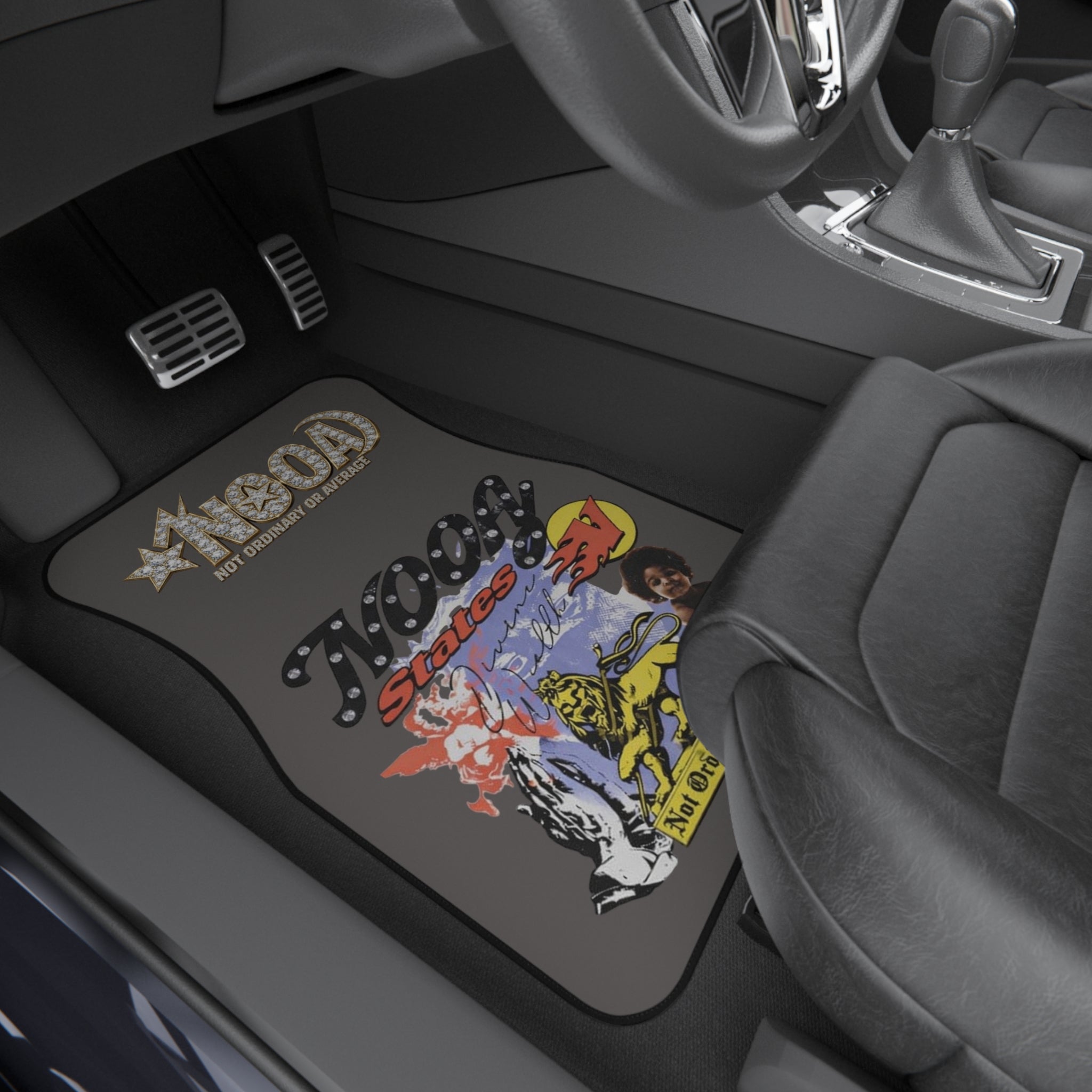 Graphic Car Floor Mats — 'NOOA Not Ordinary Or Average' Retro Collage Front Set