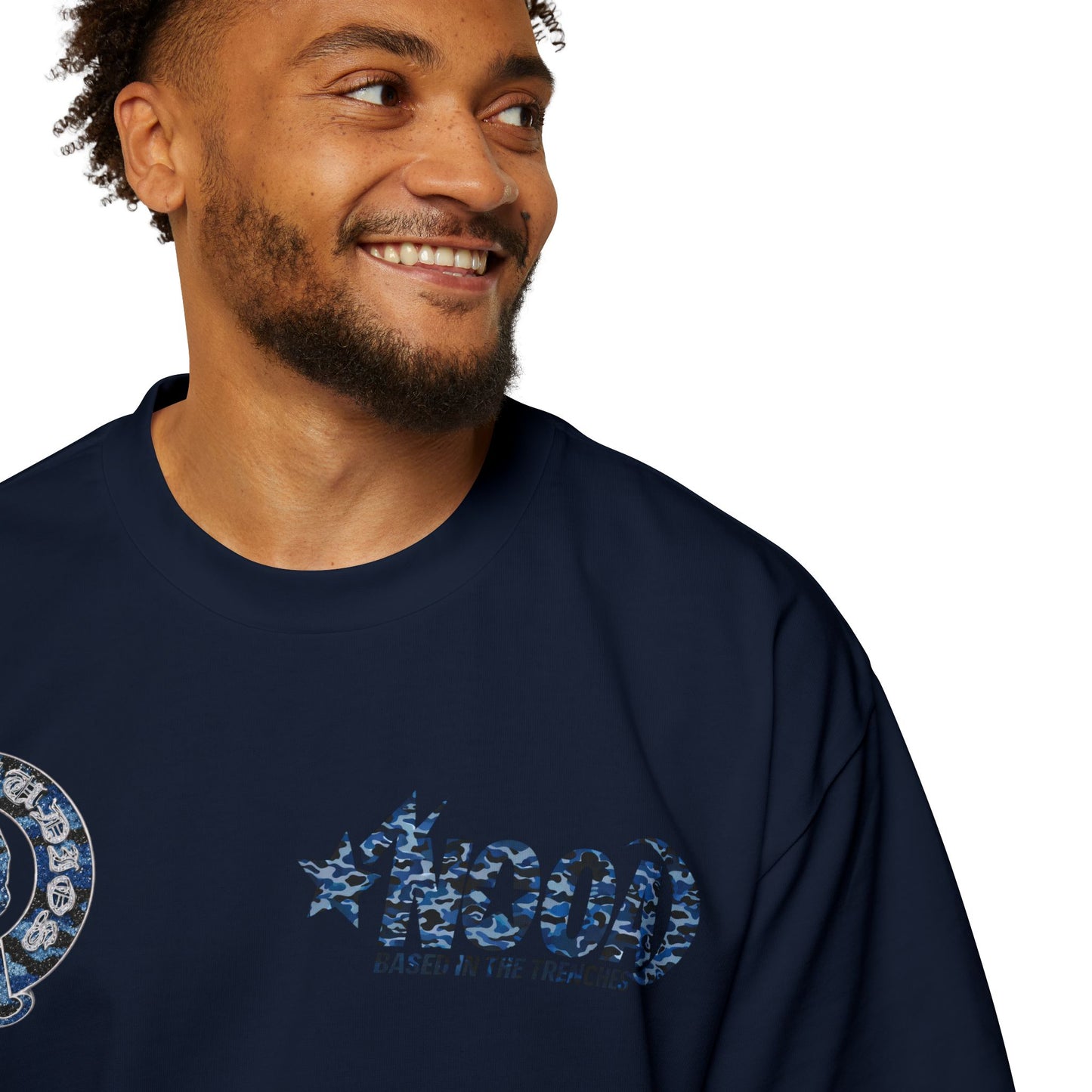 Graphic Tee — 'NOOA Based in the Trenches' Oversized Military Camo Logo Shirt