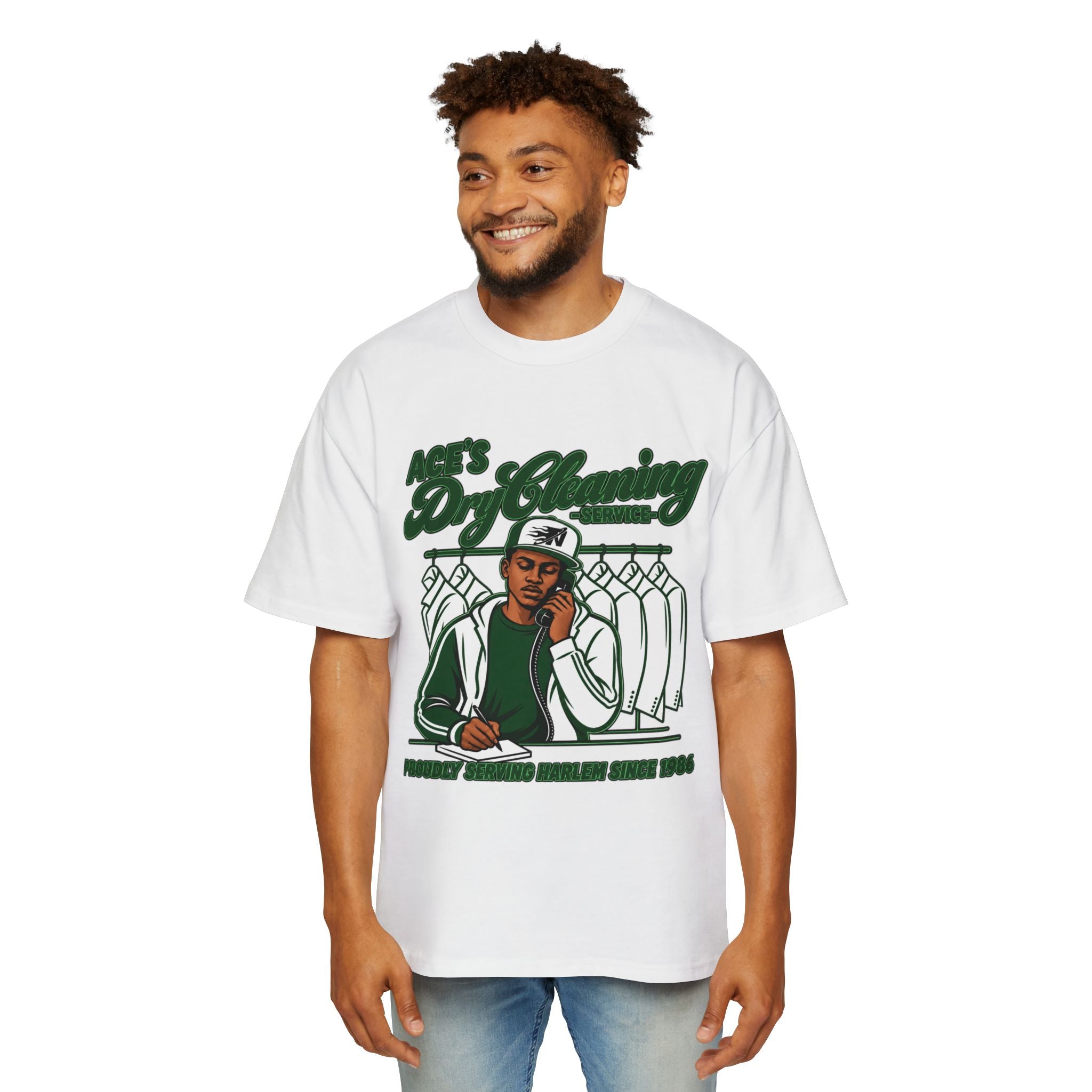 Ace’s Dry Cleaning Graphic Tee — ‘Proudly Serving Harlem Since 1986’ (Nooa Currency Back Print)