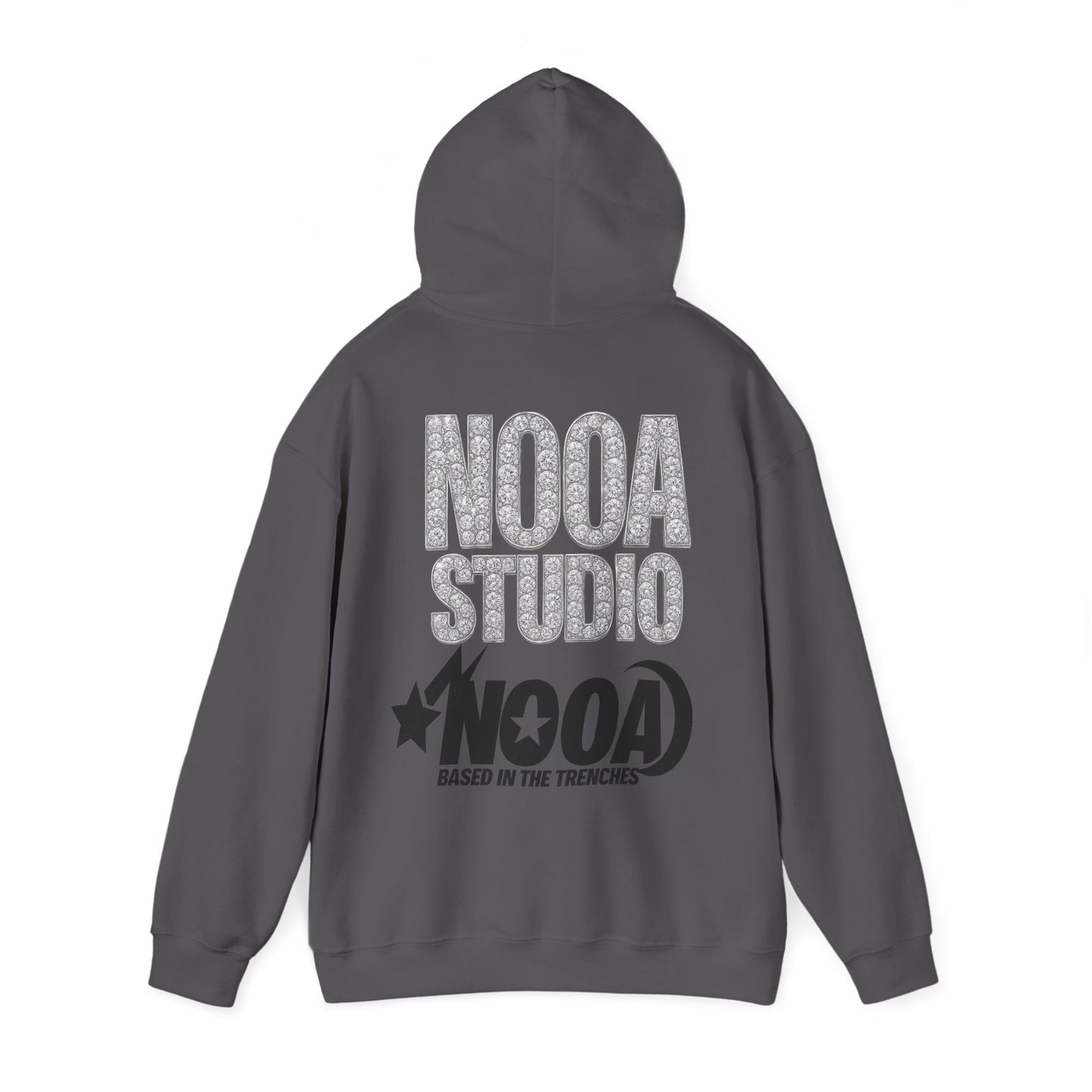 NOOA Studio Graphic Hoodie — 'Based in the Trenches' White Pullover