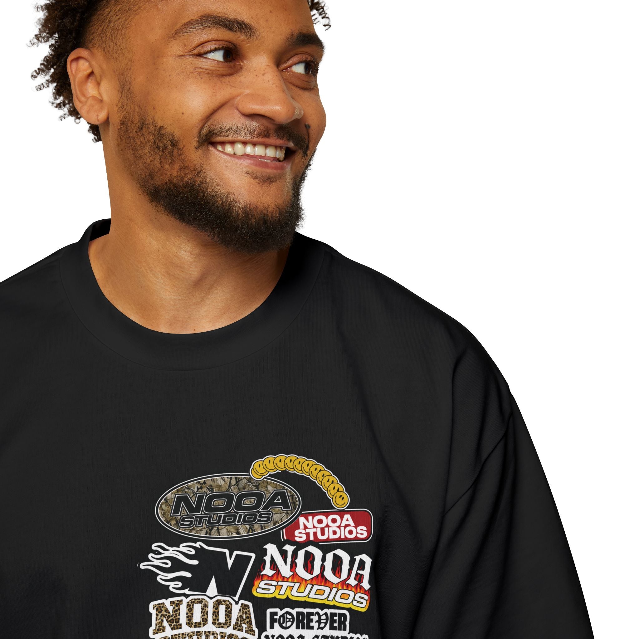 Nooa Studios Graphic Tee — Retro Logo Patch Oversized T-Shirt