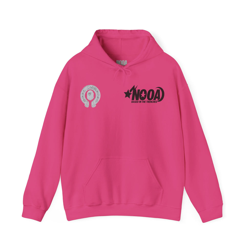 NOOA Studio Graphic Hoodie — 'Based in the Trenches' White Pullover
