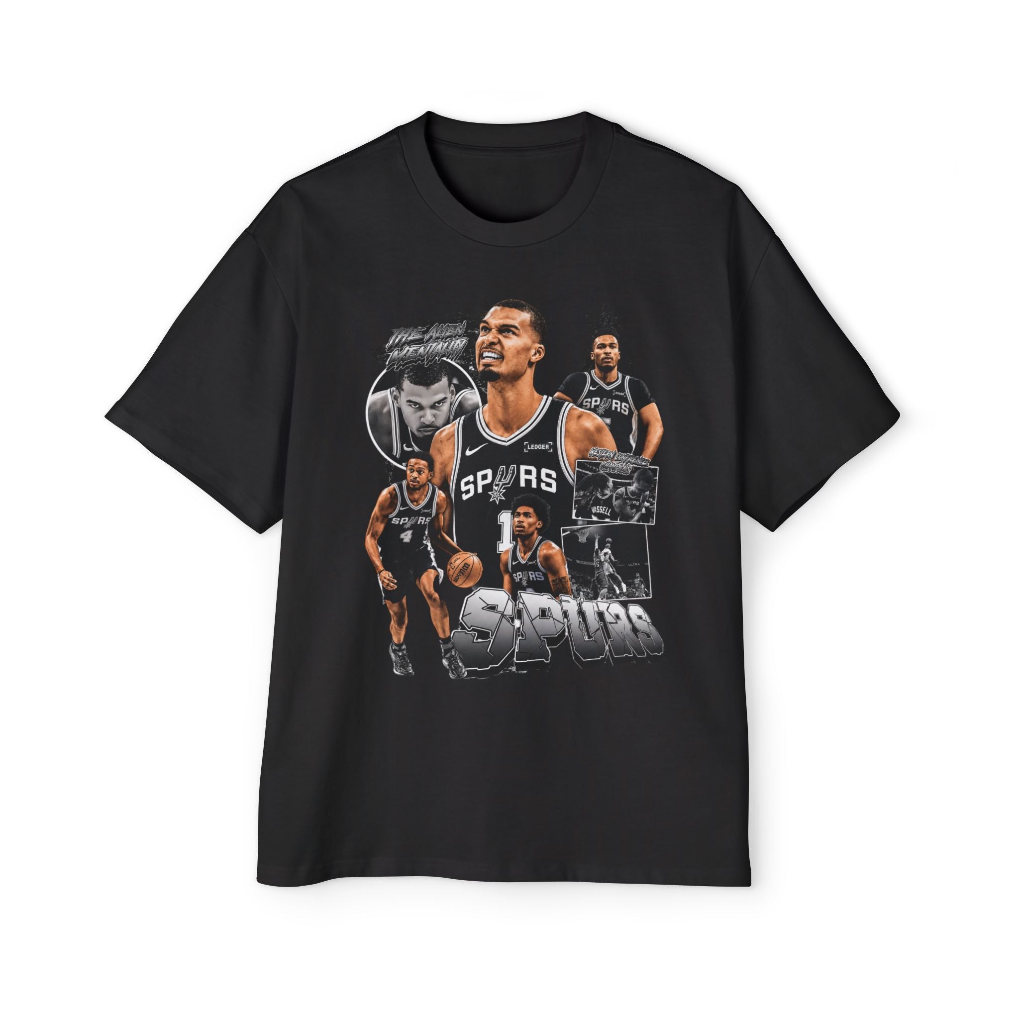 Spurs Basketball Graphic Tee — Retro Collage & Bling Back Print
