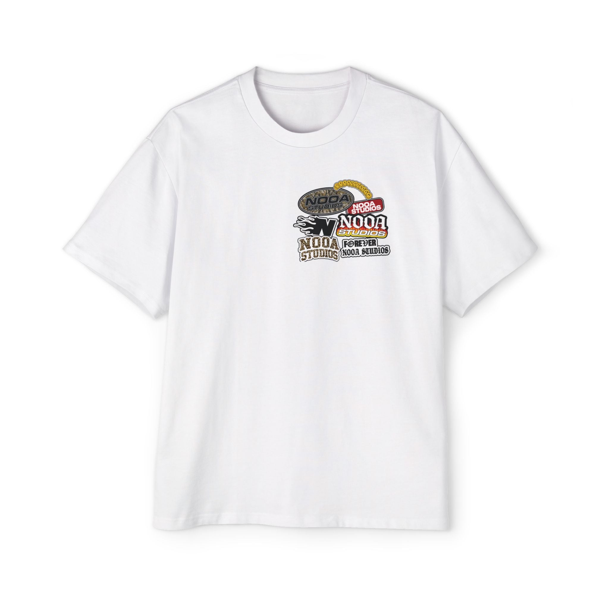 Nooa Studios Graphic Tee — Retro Logo Patch Oversized T-Shirt