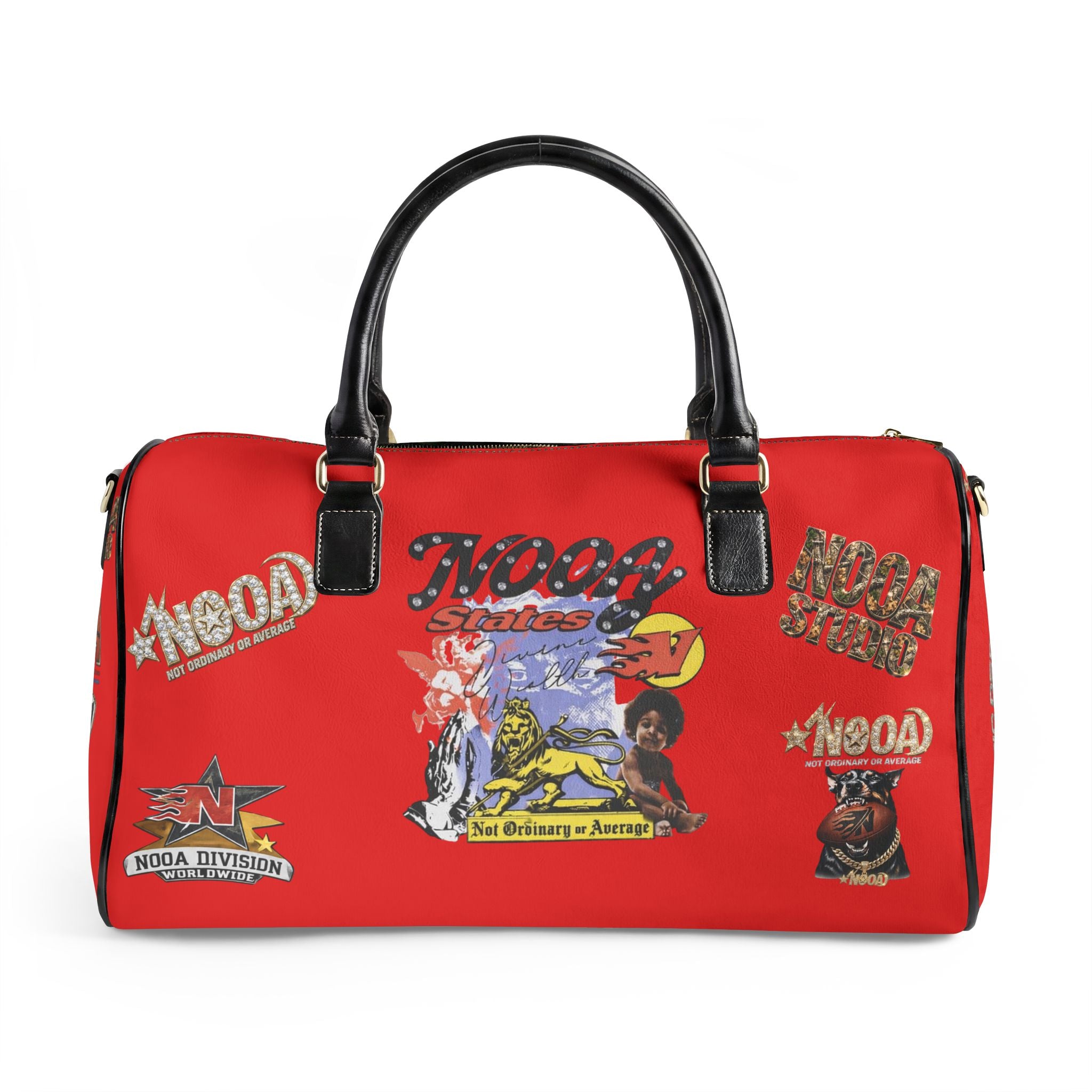 Leather Travel Bag - Retro N00A Graphic Weekender Duffle