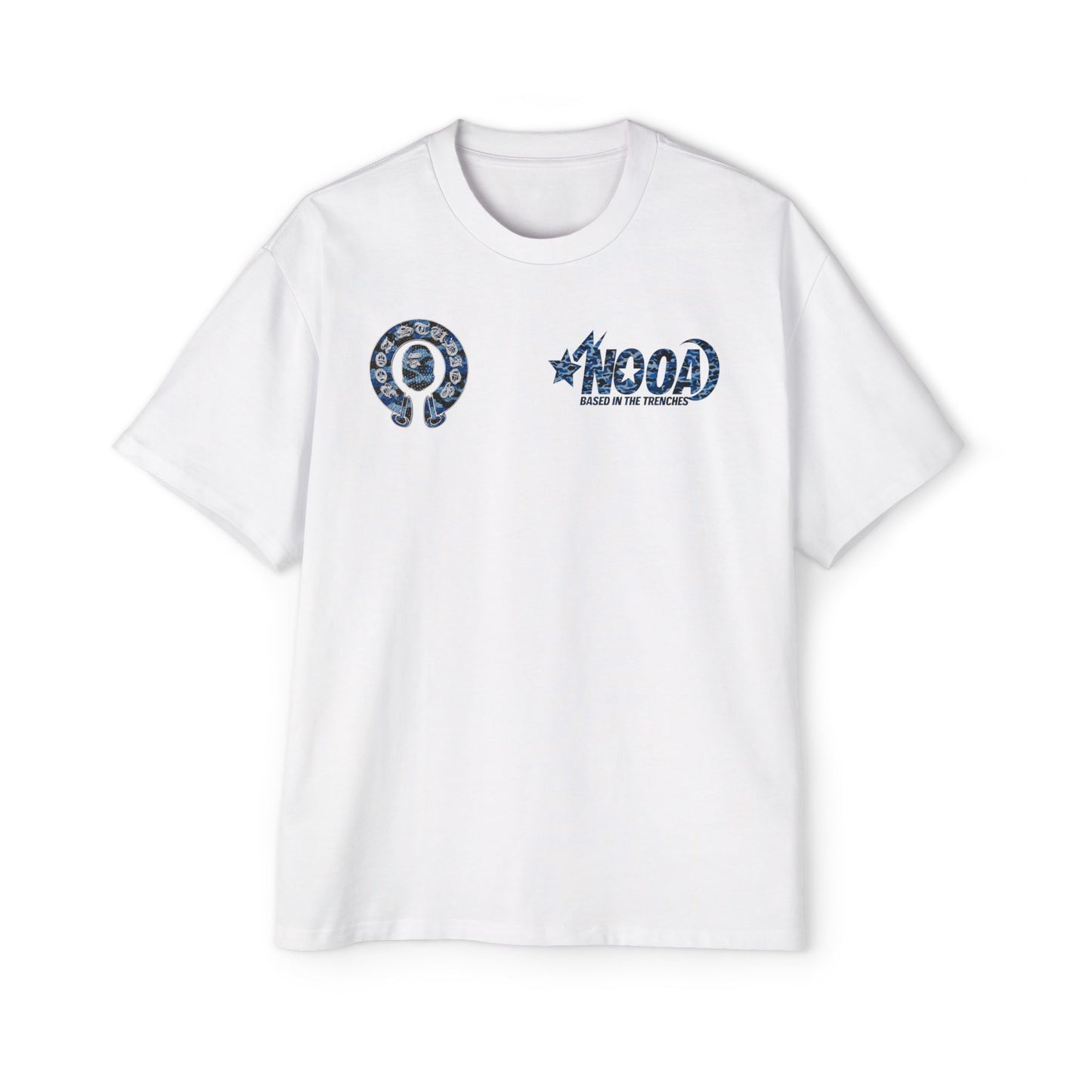 Graphic Tee — 'NOOA Based in the Trenches' Oversized Military Camo Logo Shirt