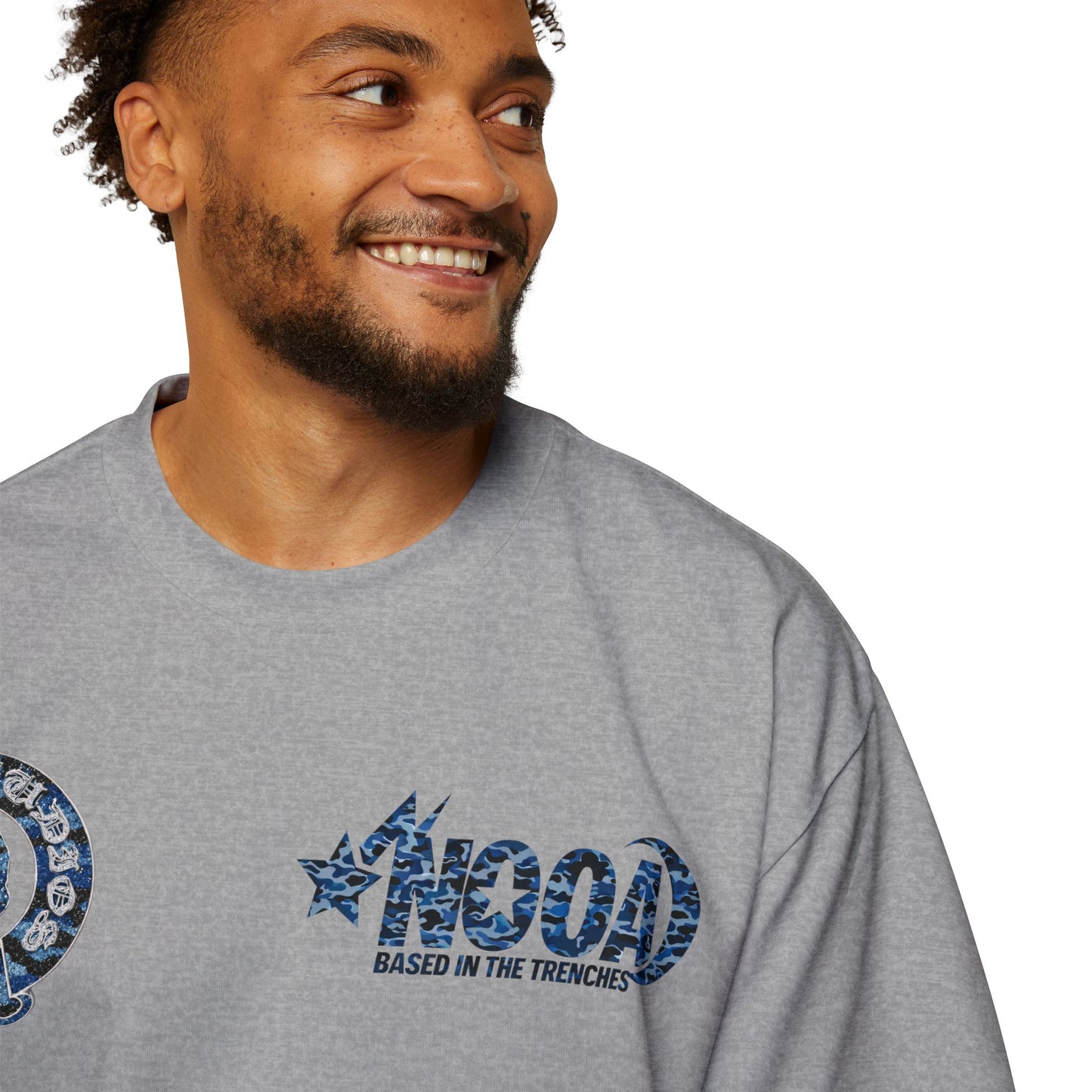 Graphic Tee — 'NOOA Based in the Trenches' Oversized Military Camo Logo Shirt