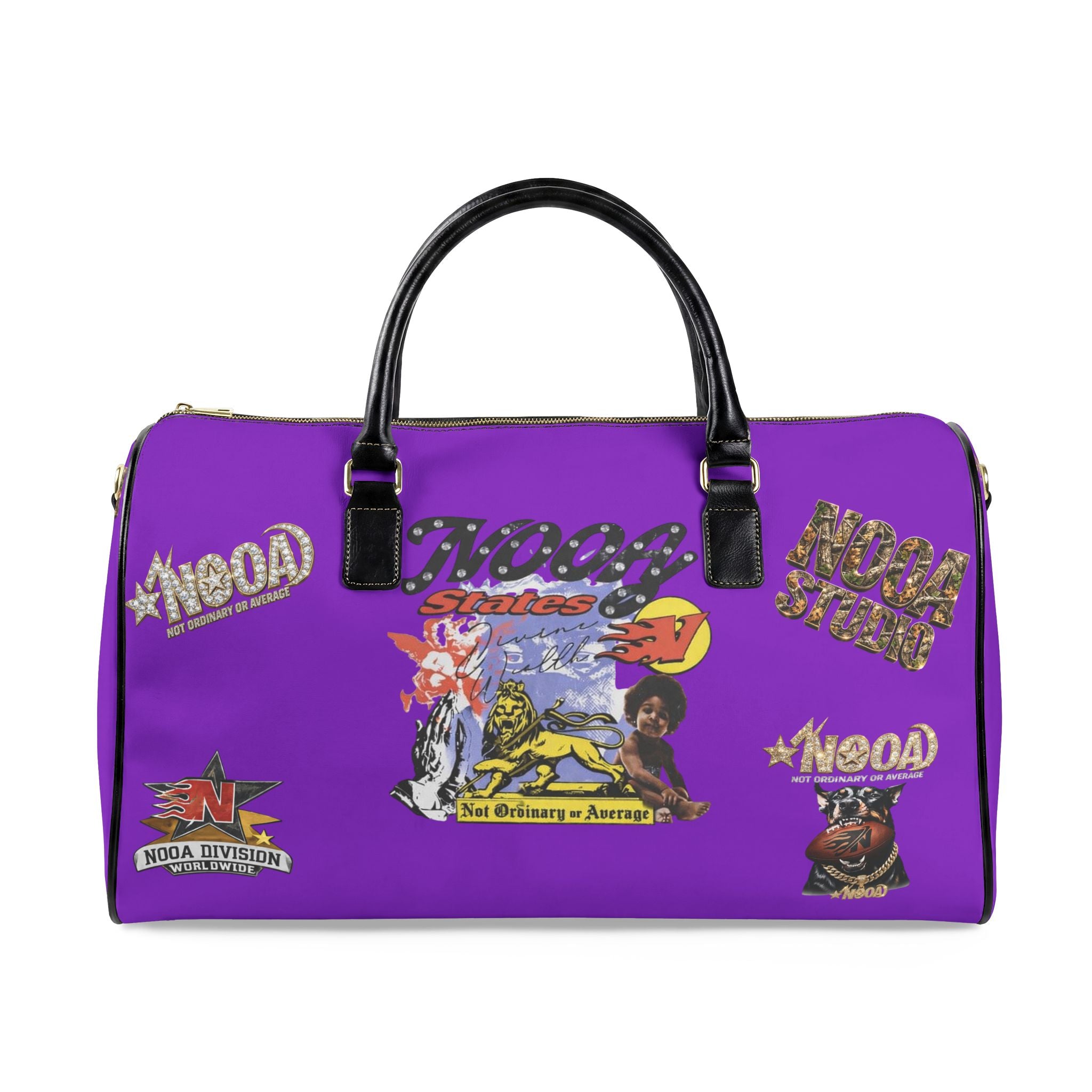 Leather Travel Bag - Retro N00A Graphic Weekender Duffle