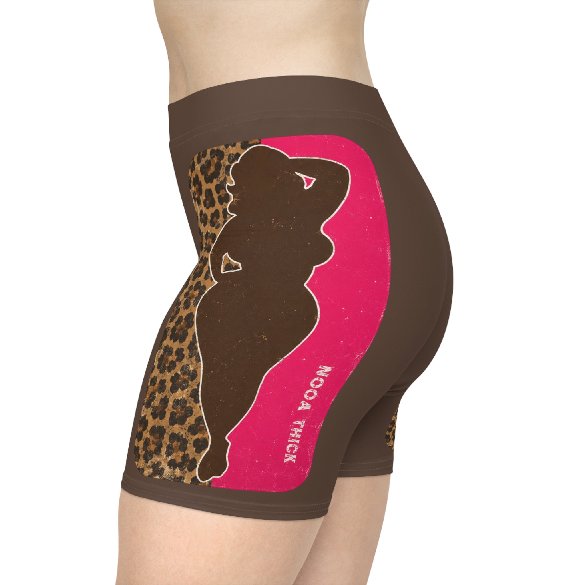 Leopard & Pink Silhouette Biker Shorts — Women's Fashion Activewear
