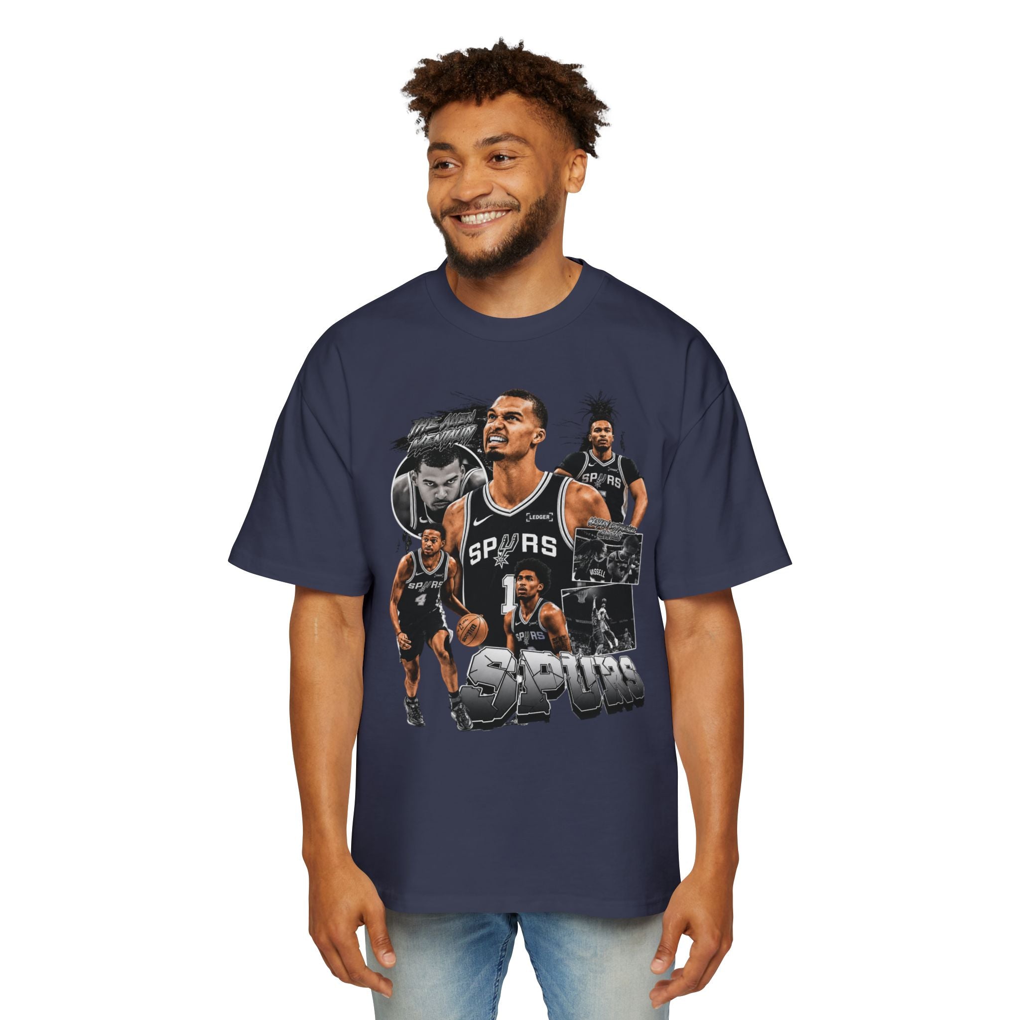 Spurs Basketball Graphic Tee — Retro Collage & Bling Back Print