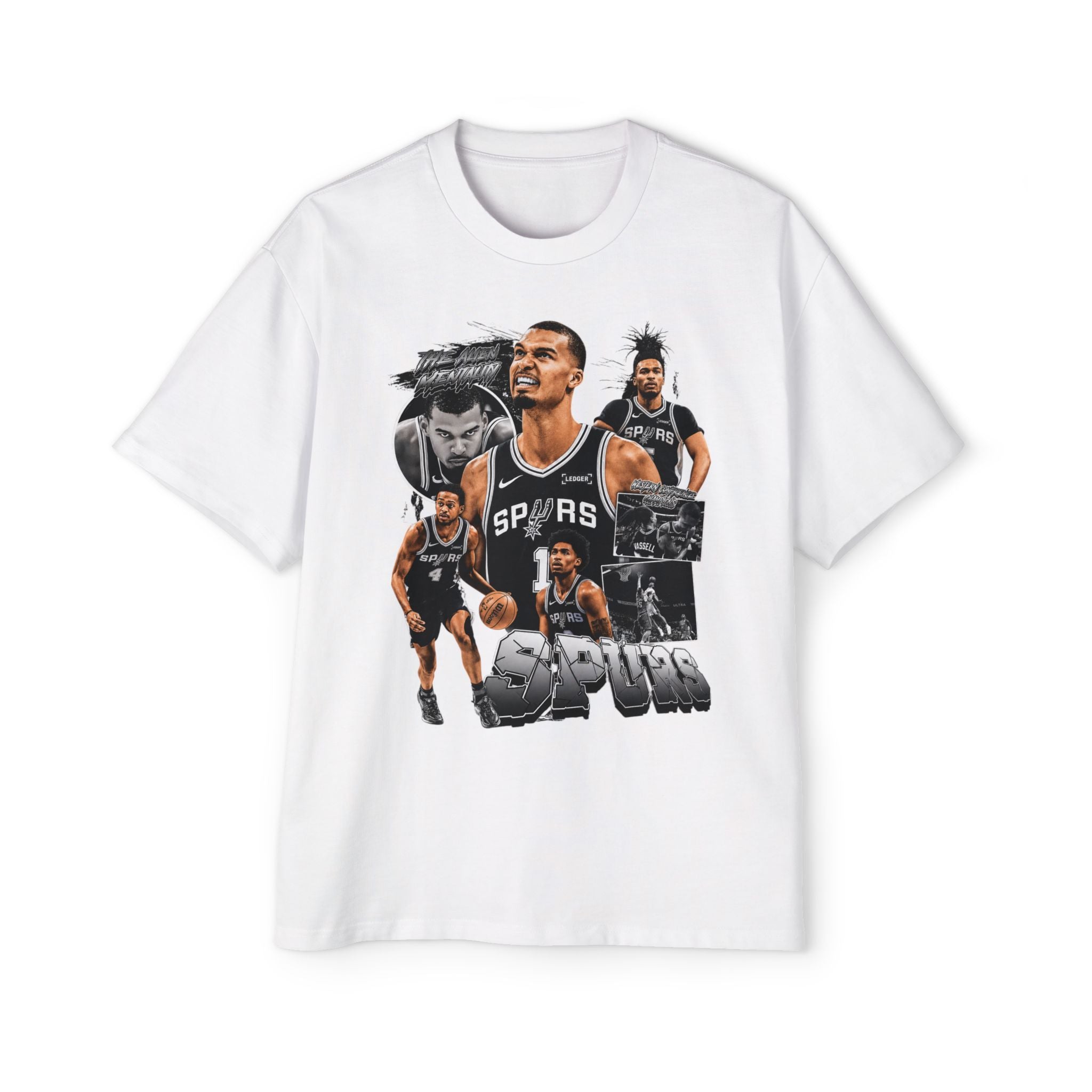 Spurs Basketball Graphic Tee — Retro Collage & Bling Back Print