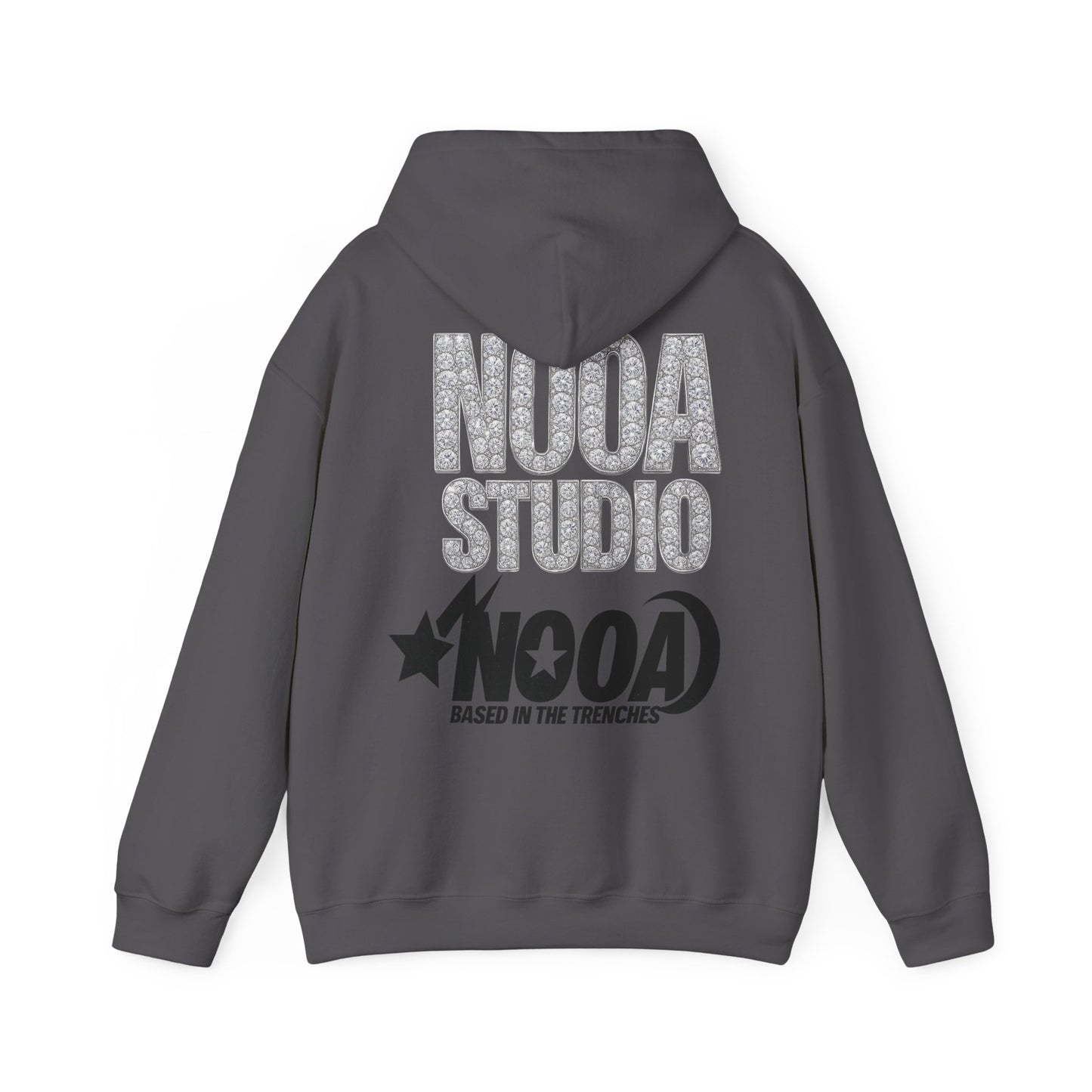 NOOA Studio Graphic Hoodie — 'Based in the Trenches' White Pullover