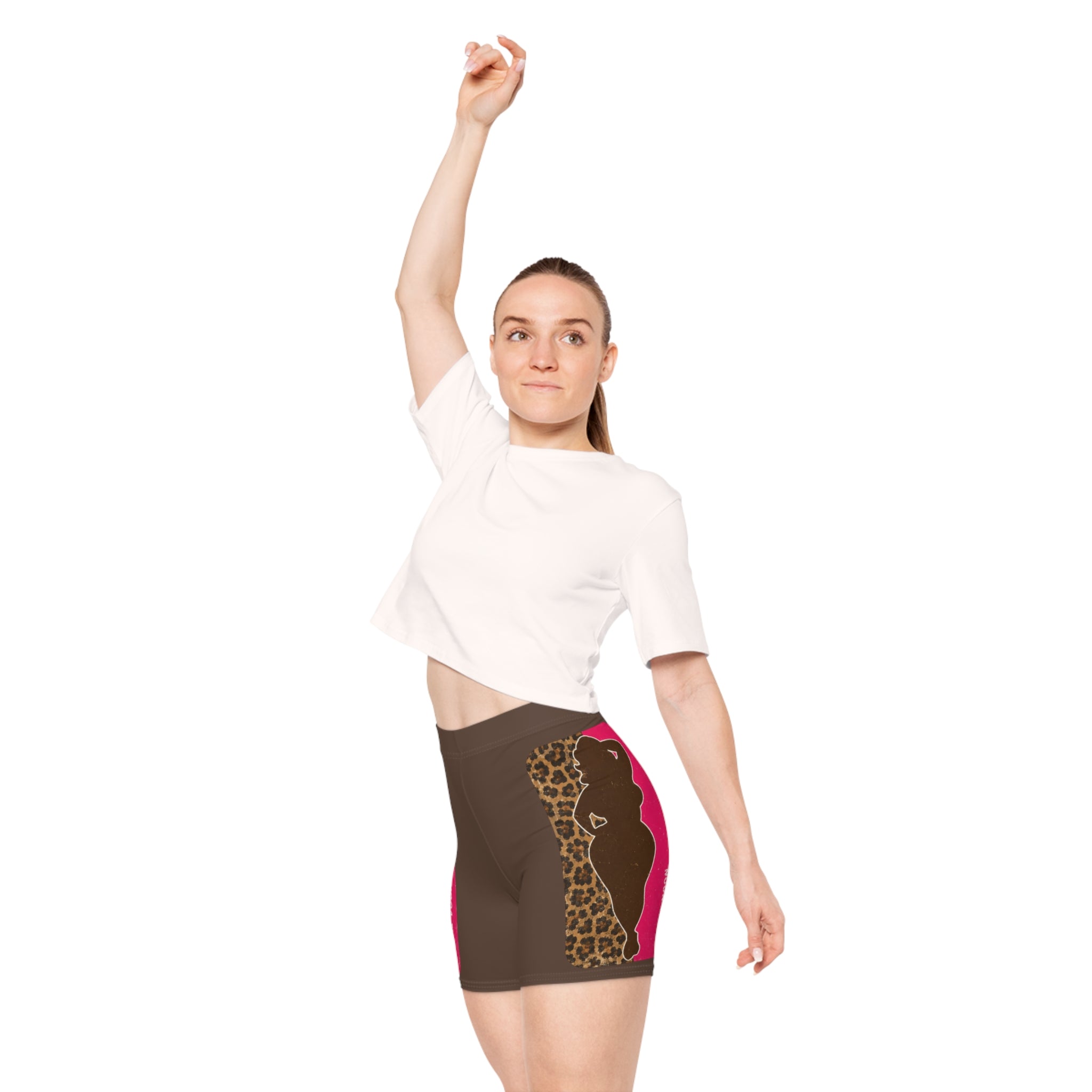 Leopard & Pink Silhouette Biker Shorts — Women's Fashion Activewear