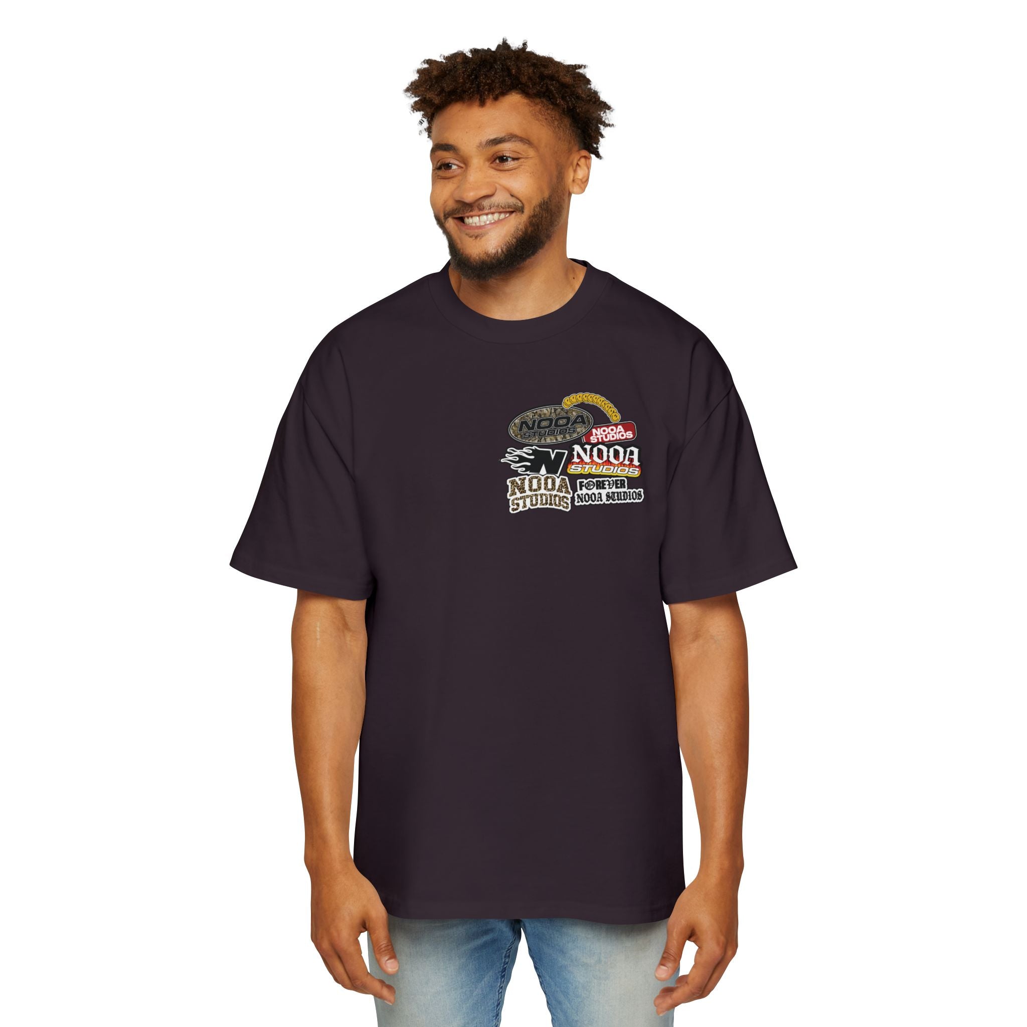 Nooa Studios Graphic Tee — Retro Logo Patch Oversized T-Shirt