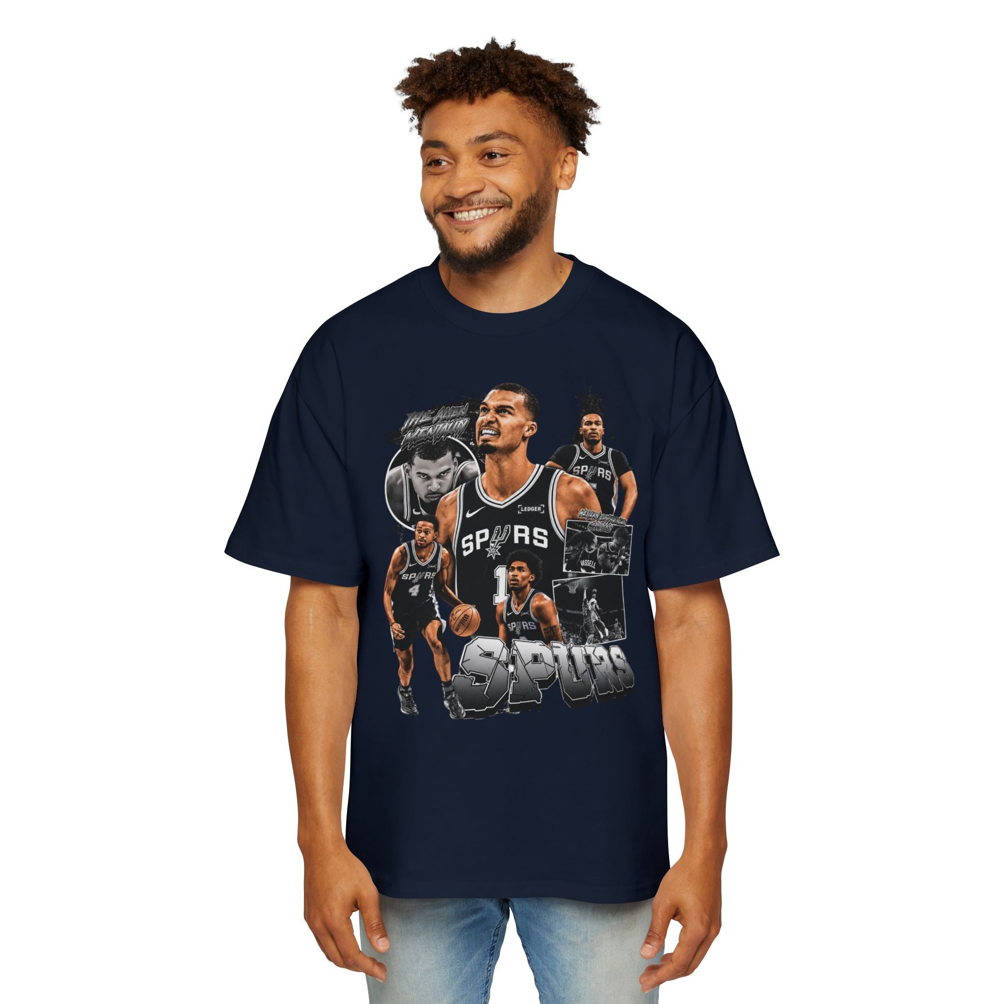 Spurs Basketball Graphic Tee — Retro Collage & Bling Back Print