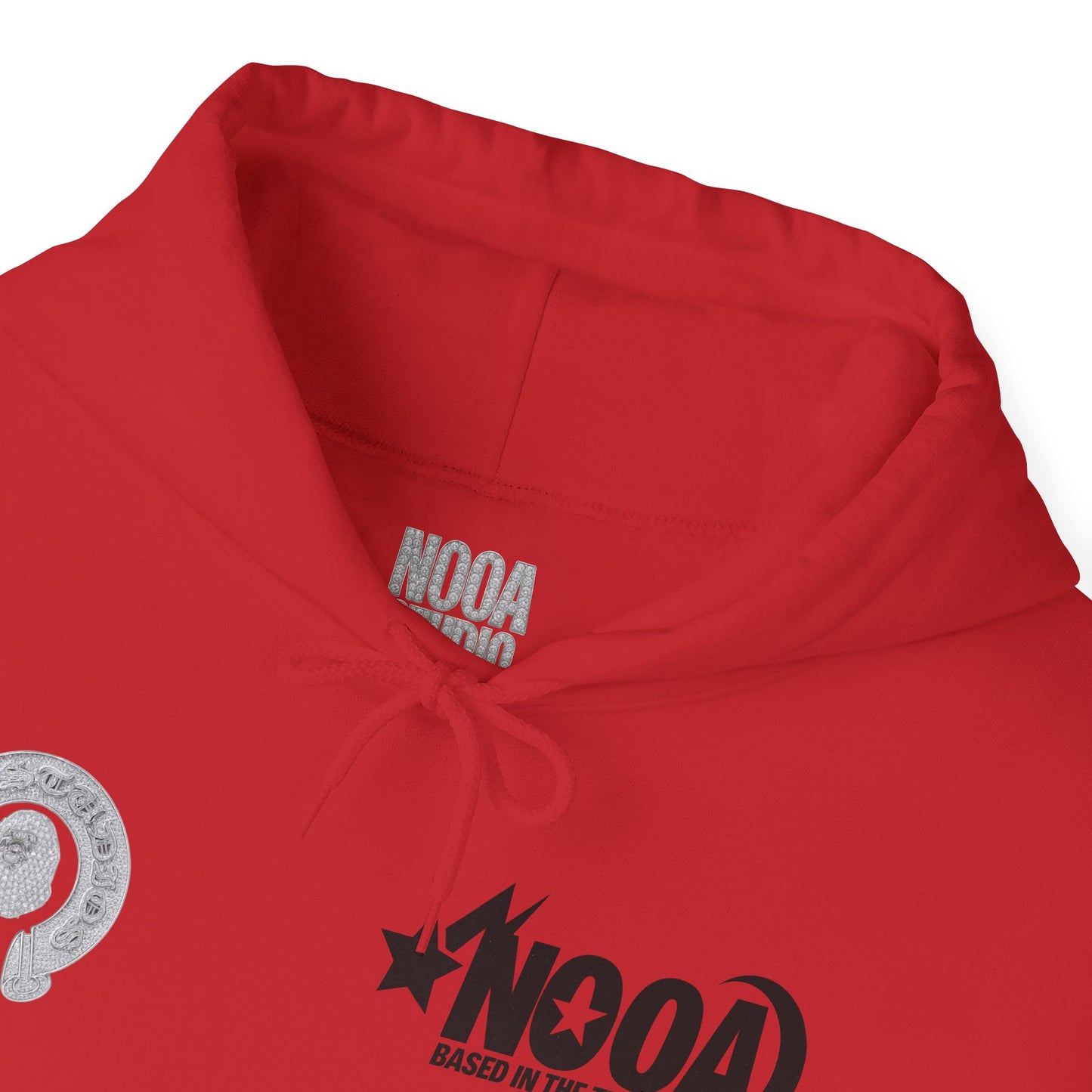 NOOA Studio Graphic Hoodie — 'Based in the Trenches' White Pullover