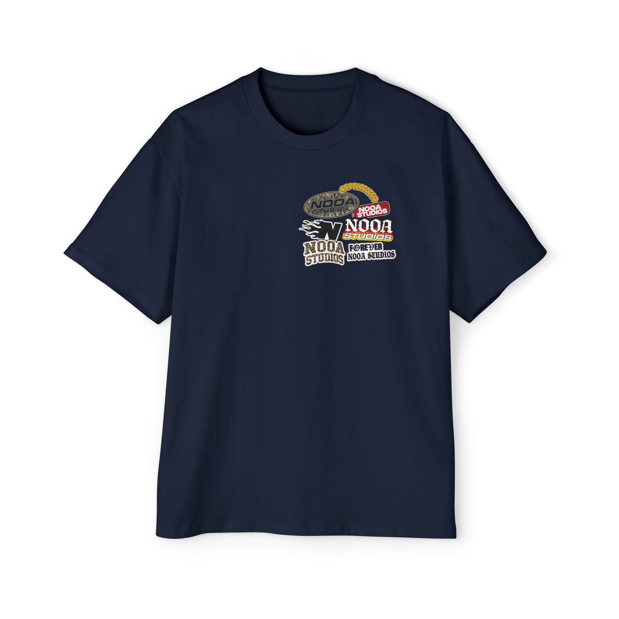 Nooa Studios Graphic Tee — Retro Logo Patch Oversized T-Shirt