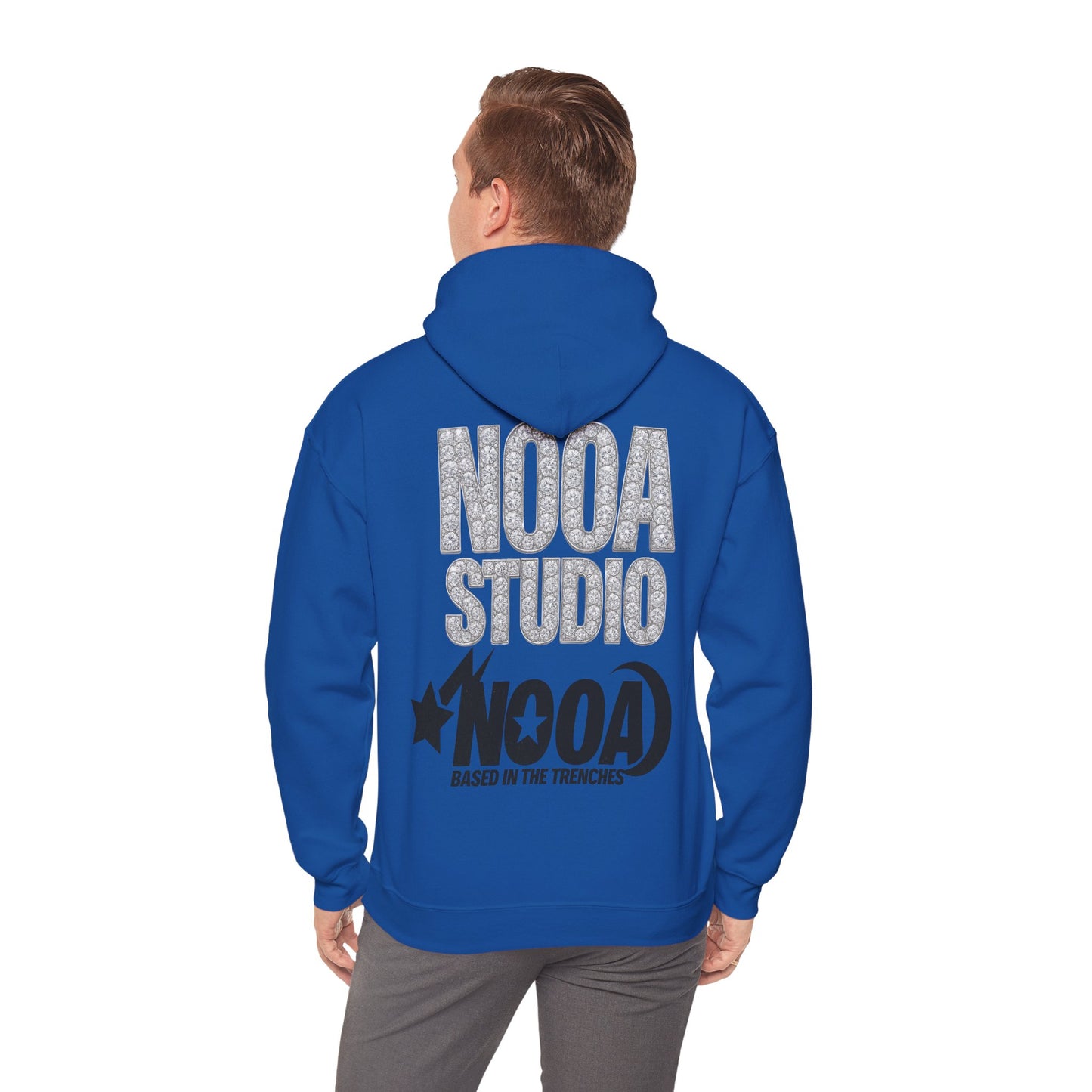 NOOA Studio Graphic Hoodie — 'Based in the Trenches' White Pullover