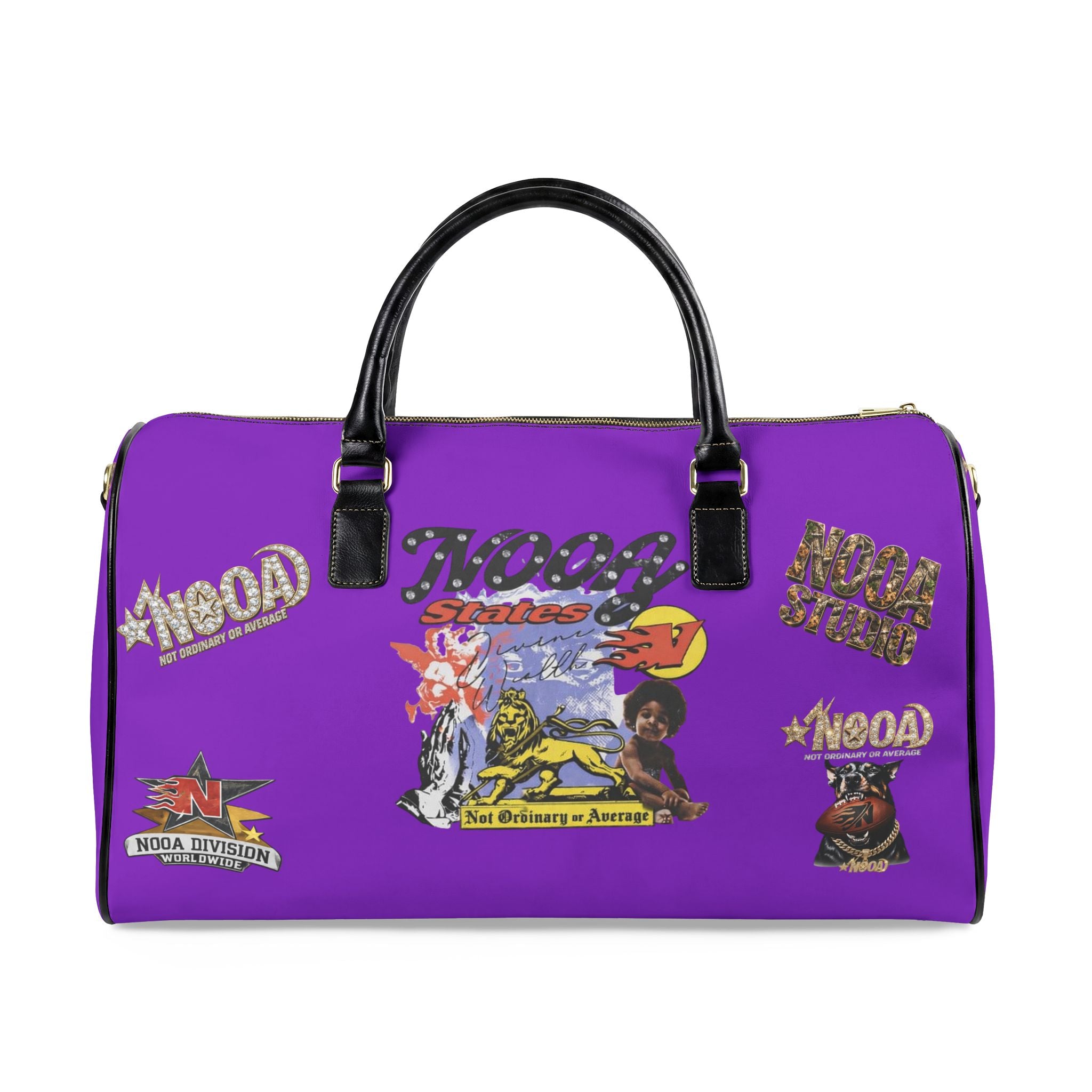 Leather Travel Bag - Retro N00A Graphic Weekender Duffle