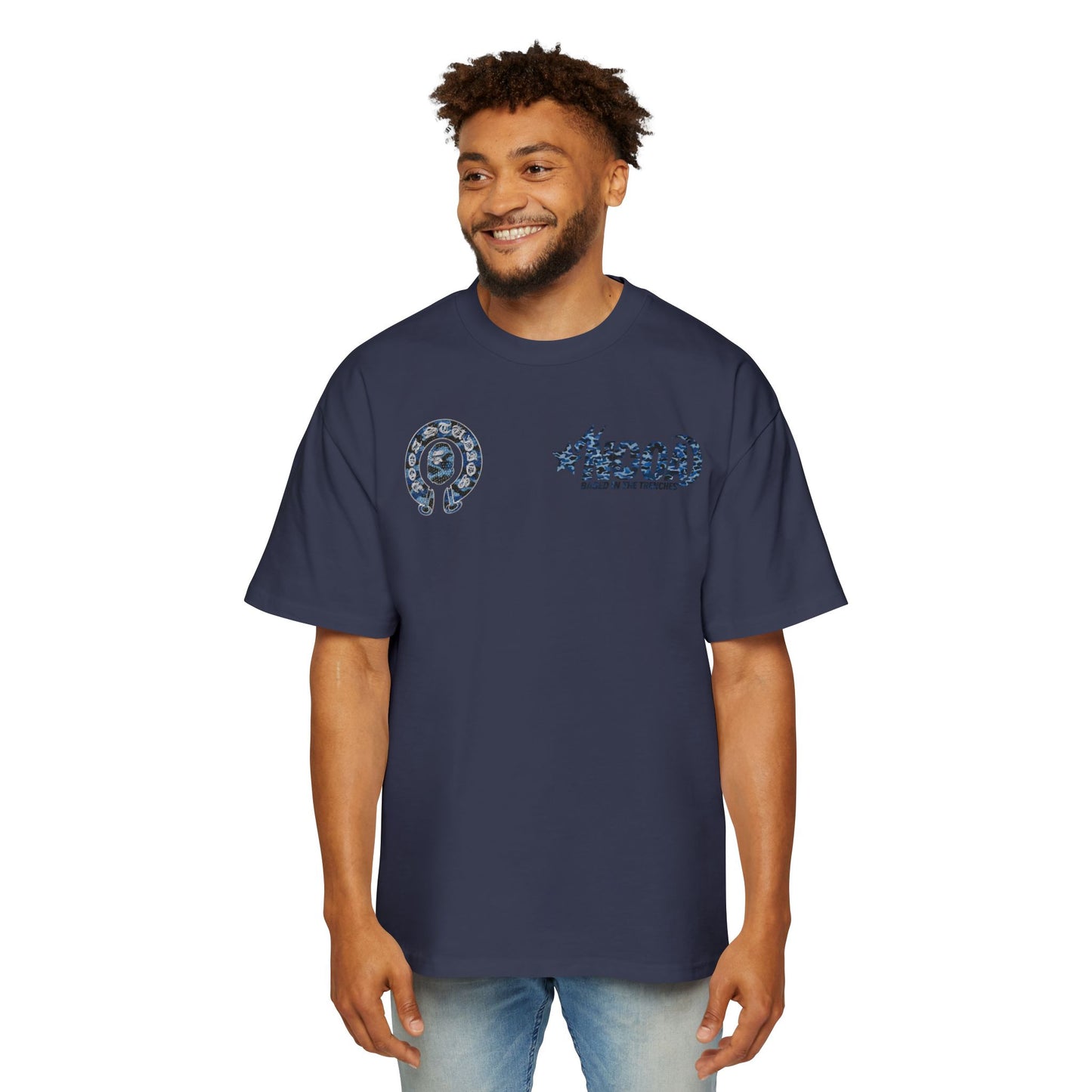 Graphic Tee — 'NOOA Based in the Trenches' Oversized Military Camo Logo Shirt