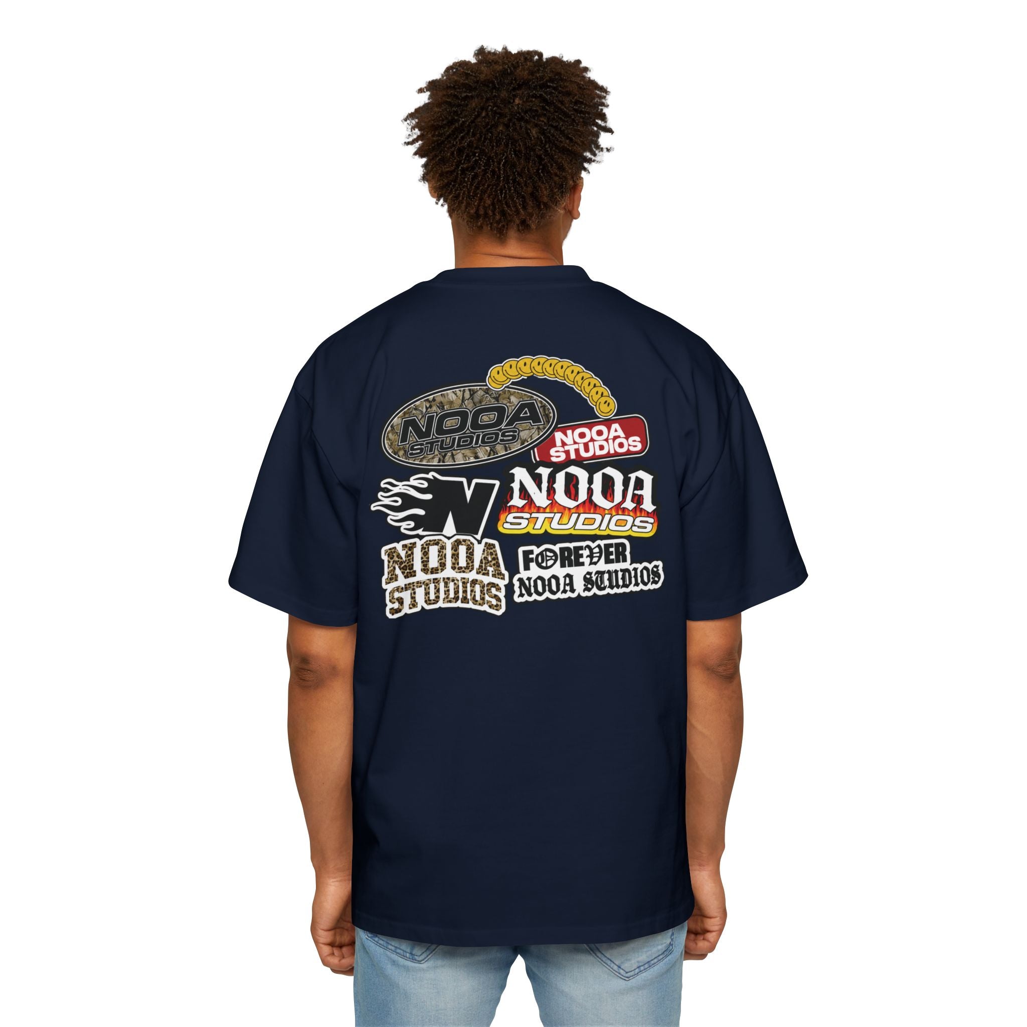 Nooa Studios Graphic Tee — Retro Logo Patch Oversized T-Shirt