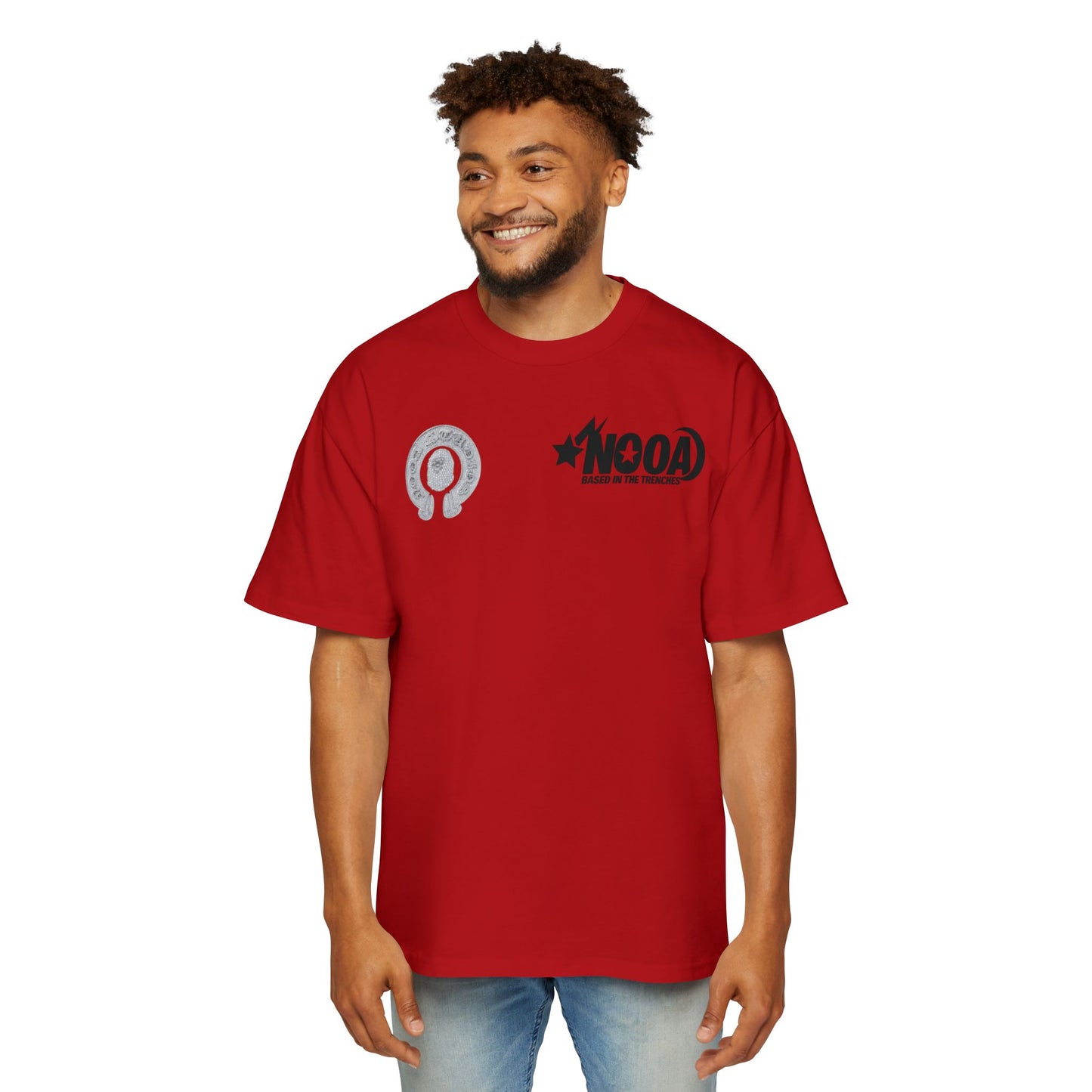 Graphic Tee — "NOOA Based in the Trenches" Oversized Men's T‑Shirt