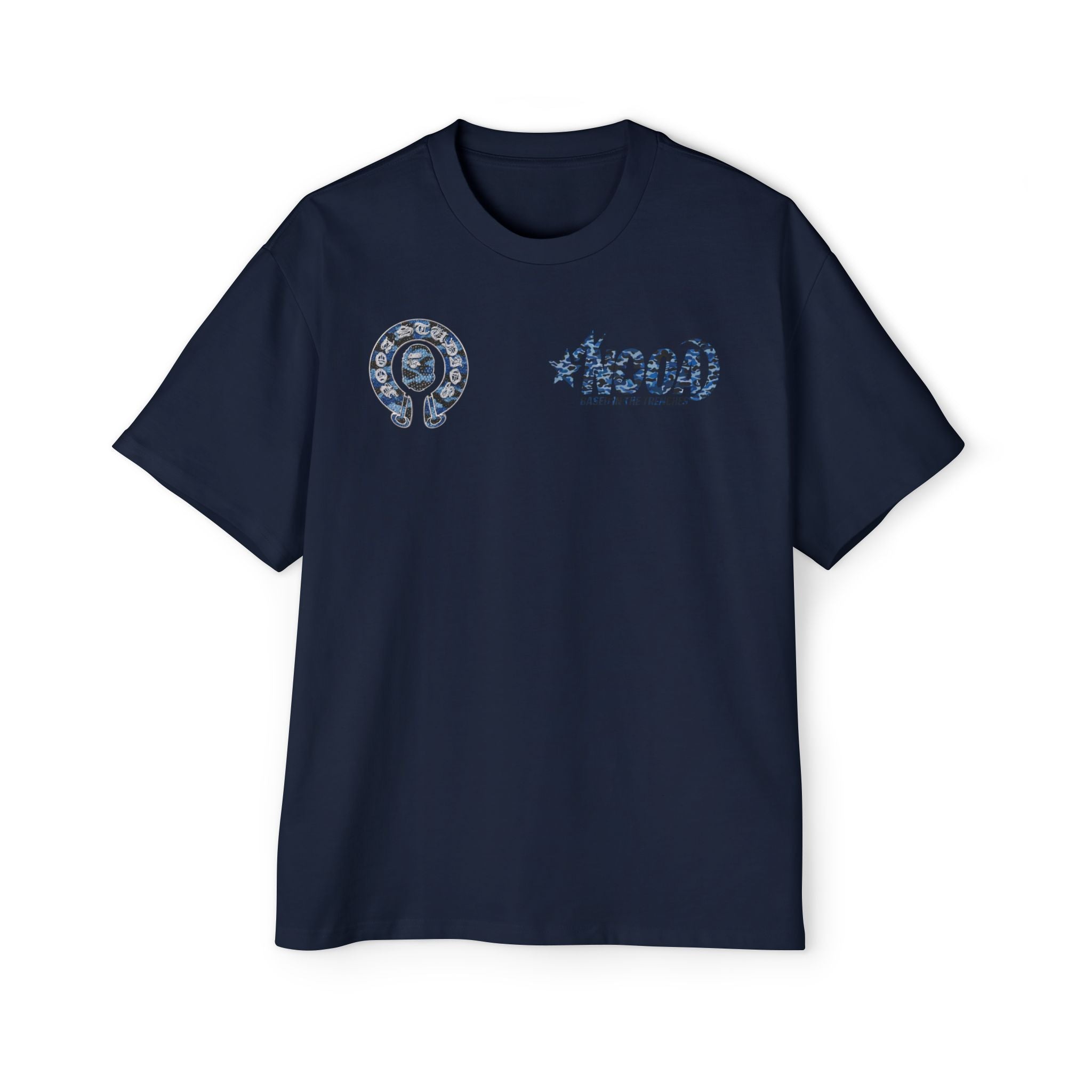 Graphic Tee — 'NOOA Based in the Trenches' Oversized Military Camo Logo Shirt