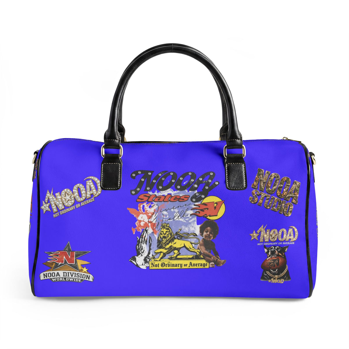 Leather Travel Bag - Retro N00A Graphic Weekender Duffle