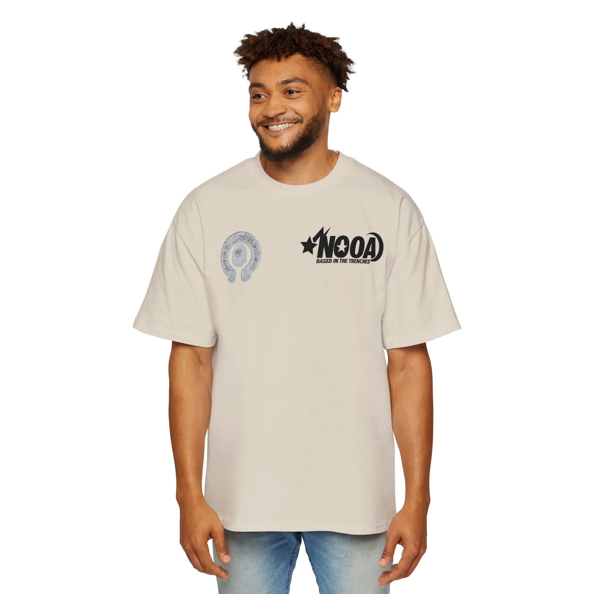 Graphic Tee — "NOOA Based in the Trenches" Oversized Men's T‑Shirt