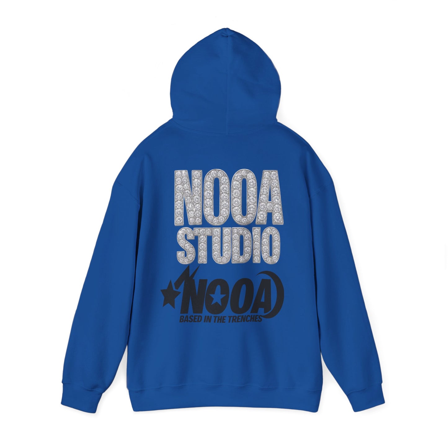 NOOA Studio Graphic Hoodie — 'Based in the Trenches' White Pullover